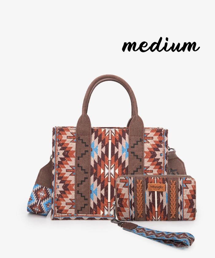 Wrangler Aztec Print Whipstitch Canvas Tote Bag Set - Stylish & Durable Handbag for Women, Perfect for Shopping, Beach & Everyday Use