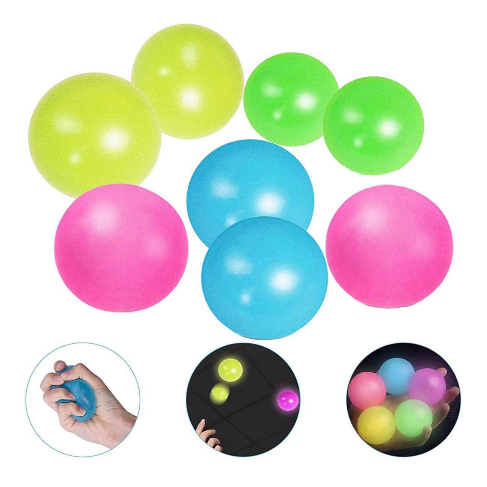 8Pcs Fluorescent Glow in the Dark Sticky Balls - Stress Relief Toys for Kids, Wall & Ceiling Sticky Target Balls for Fun Catch & Throw Games - Perfect for Indoor Play, Party Favors, and Sensory Play Activities