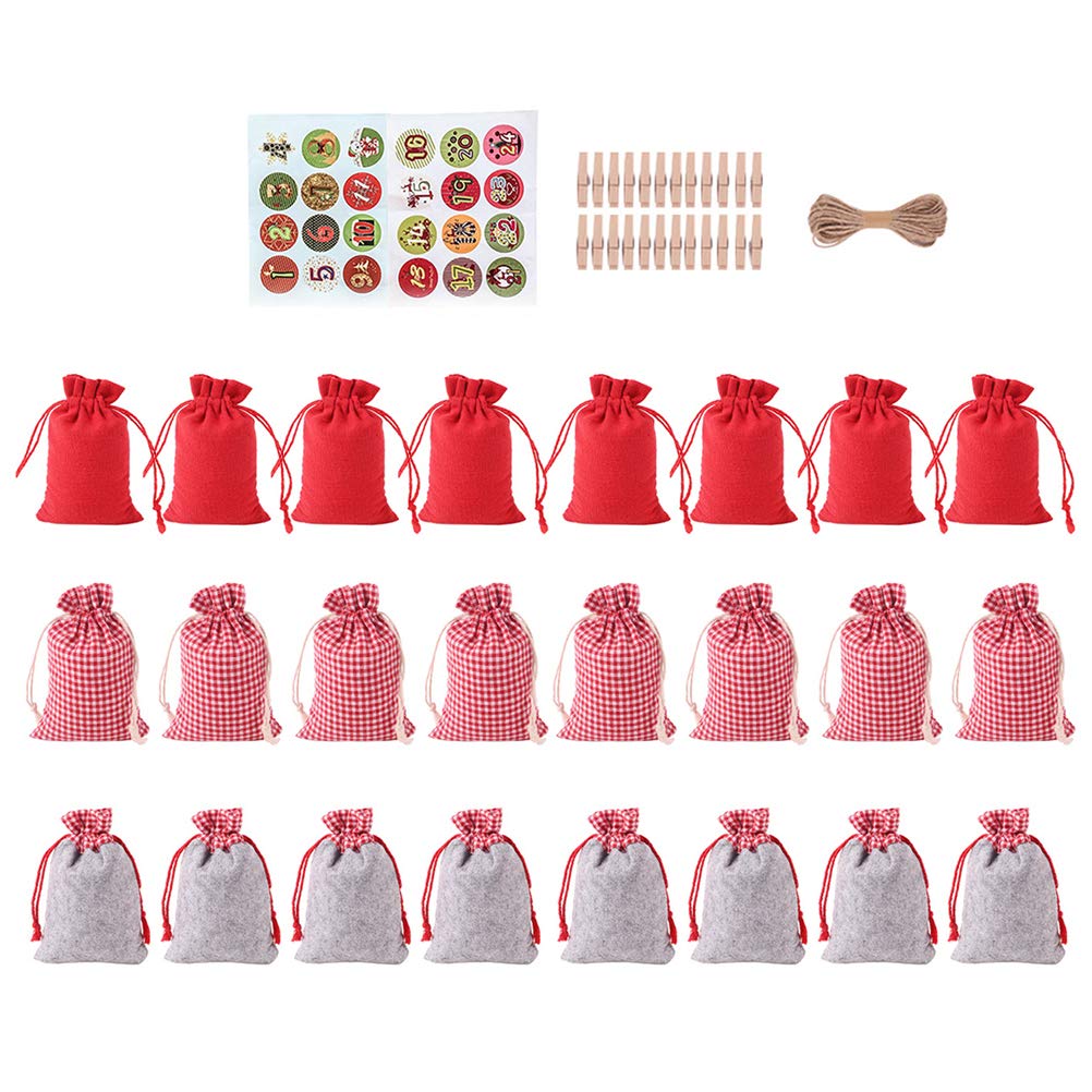 DOITOOL 12-Piece Christmas Countdown Gift Bags Set - Assorted Color Drawstring Fabric Pouches for Holiday Decorations, Advent Calendar & Festive Party Favors - Perfect for Xmas Tree Ornaments, Stocking Stuffers & Gift Wrapping
