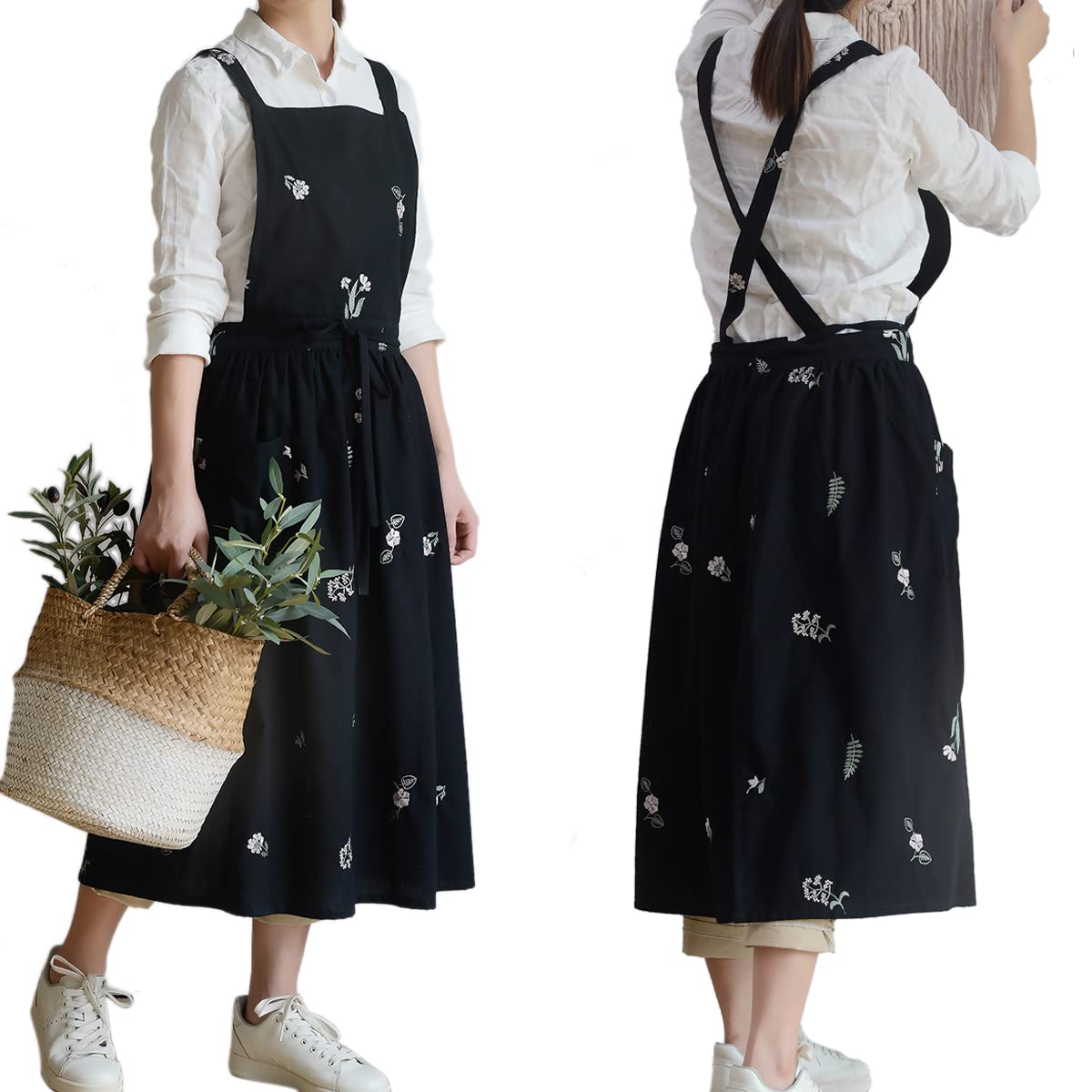 Waterproof Cotton Kitchen Apron for Women - Cooking, Gardening & Painting with Pockets | Durable Chef Apron Dress for Baking, BBQ & Home Cleaning