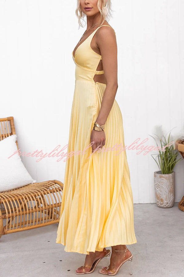 Tucson Sunset Pleated Back Elastic Waist Maxi Dress for Women | Flowy Beach Dress for Summer Vacation, Boho Chic Outfit, Casual Sundress
