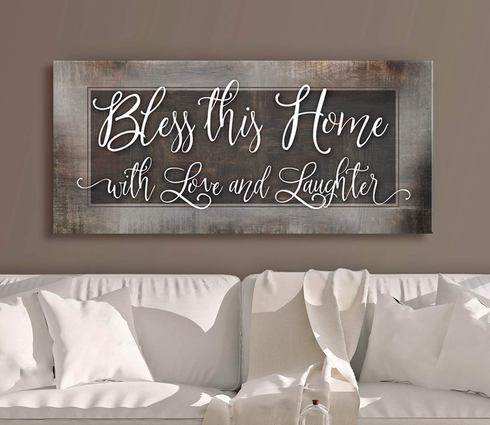 Bless This Home With Love - Religious Wall Decor for Housewarming Gifts, Rustic Home Decoration for Living Room, Blessed Sign (Brown, 60x27 inches) - Perfect for Farmhouse, Christian Homes & Cozy Spaces