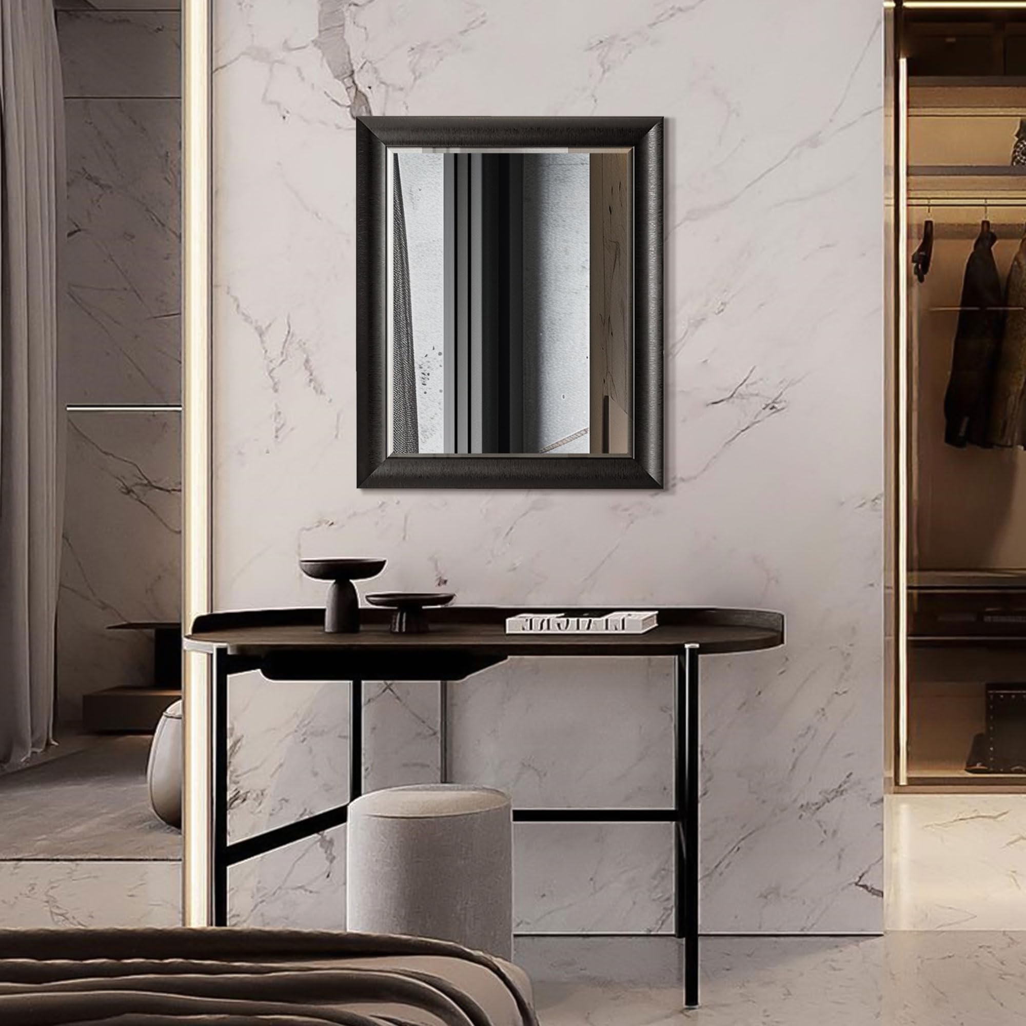 Head West Alderton Black Framed Vanity Mirror with Silver Pewter Liner - 29.5
