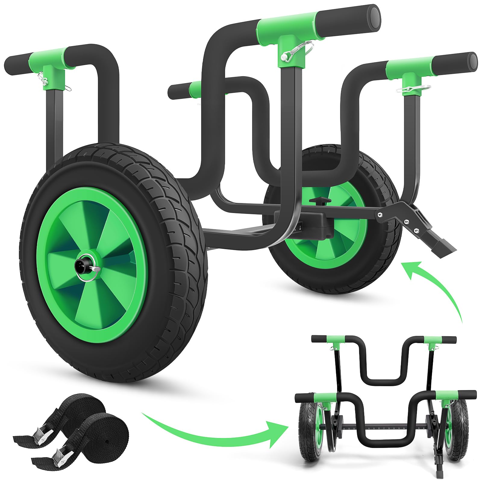 2 in 1 Kayak Cart & SUP Board Cart - Heavy Duty Kayak Trolley with Adjustable Bi-Directional Bunker Bars & 14