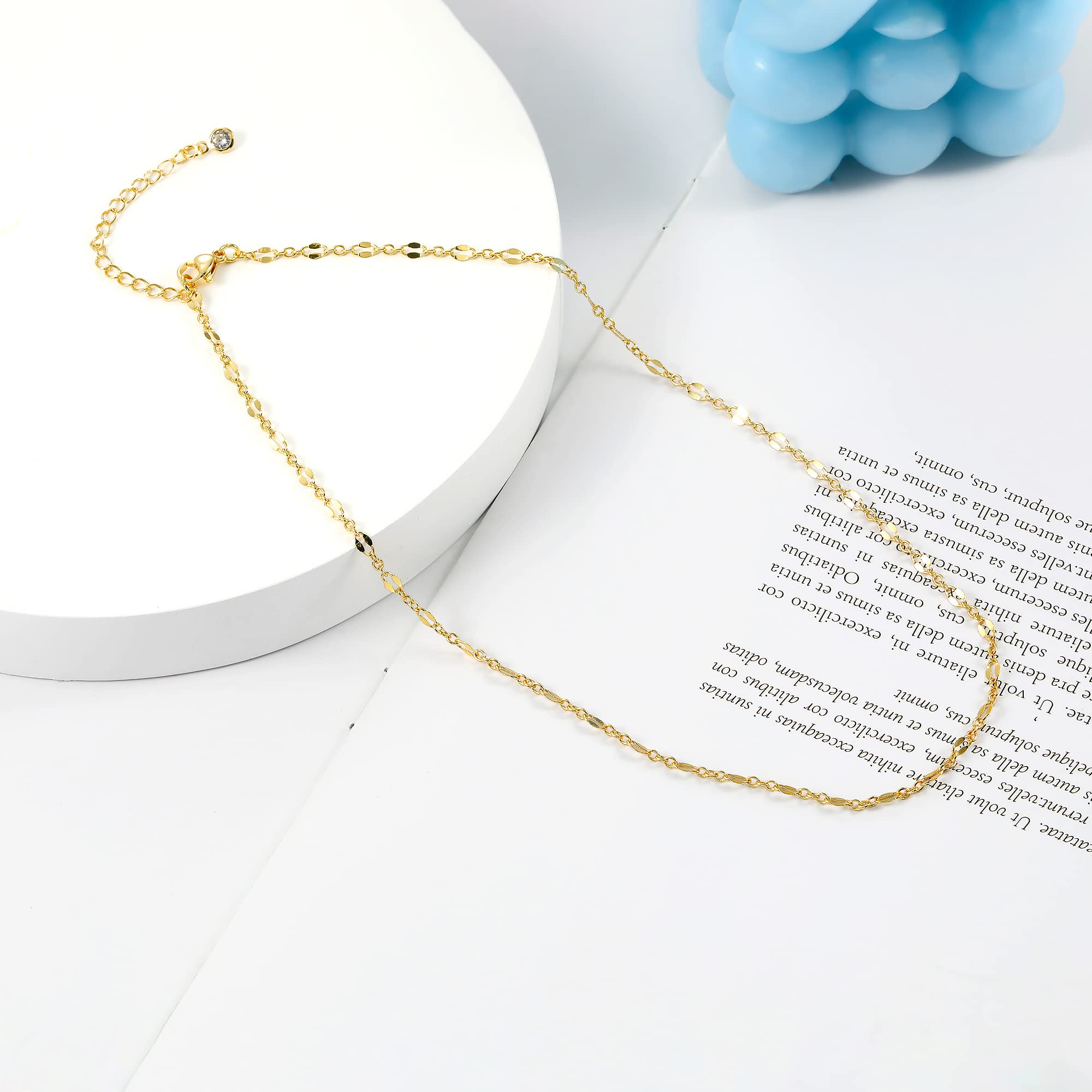 14K Gold Plated Thin Beaded Wave Box Chain Necklace for Women - Dainty Layered Choker, Minimalist Link Chain Jewelry | Perfect for Layering, Everyday Wear & Gift Giving