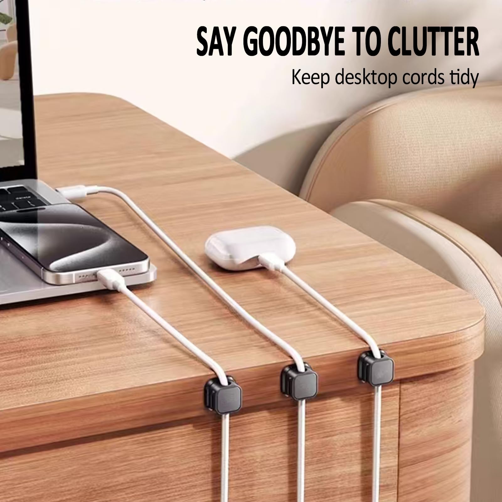 12 Pack Magnetic Cable Clips Cord Holder - Cute Quirky Patterns Cord Organizer - Hide & Organize Phone Charging Cables - Adjustable Desk Cord Management for Home, Office, Nightstand - Perfect for Wires, Chargers & Headphones