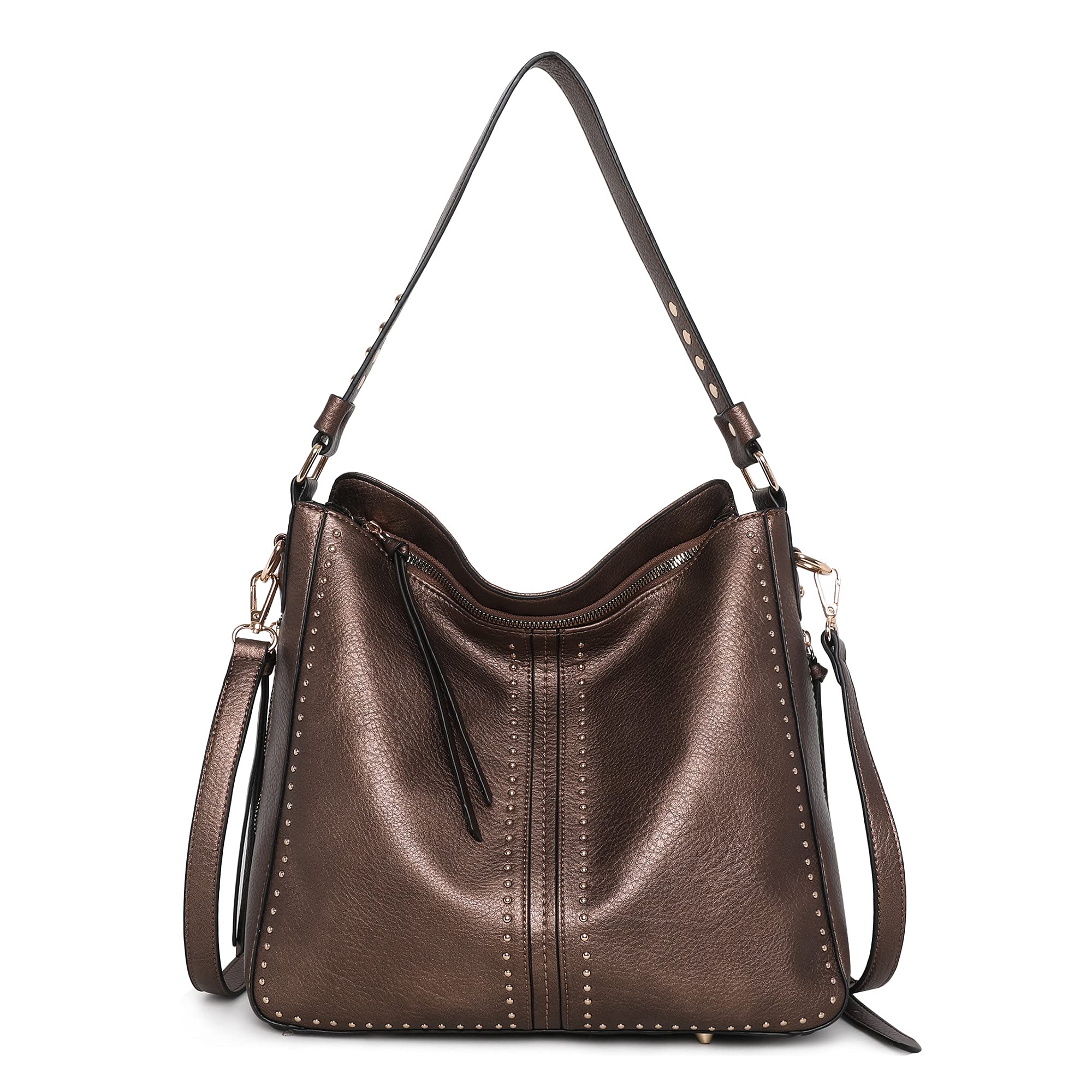 Montana West Large Leather Hobo Handbag for Women - Concealed Carry Studded Shoulder Bag Crossbody Purse - Perfect for Work, Travel & Everyday Use
