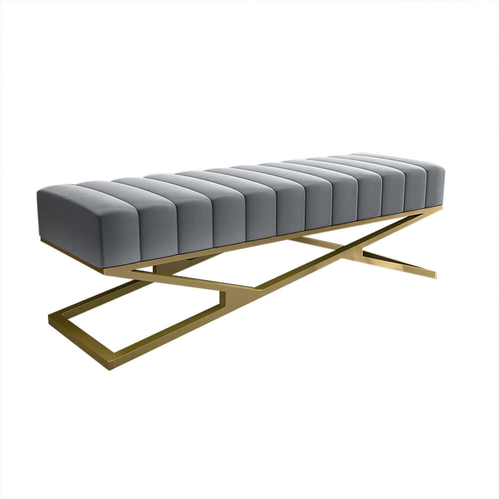 Modern Velvet Upholstered Bedroom Bench with Gold X Base - Orange Storage Ottoman for Bedroom, Living Room & Entryway - Perfect for Seating, Decor & Extra Storage