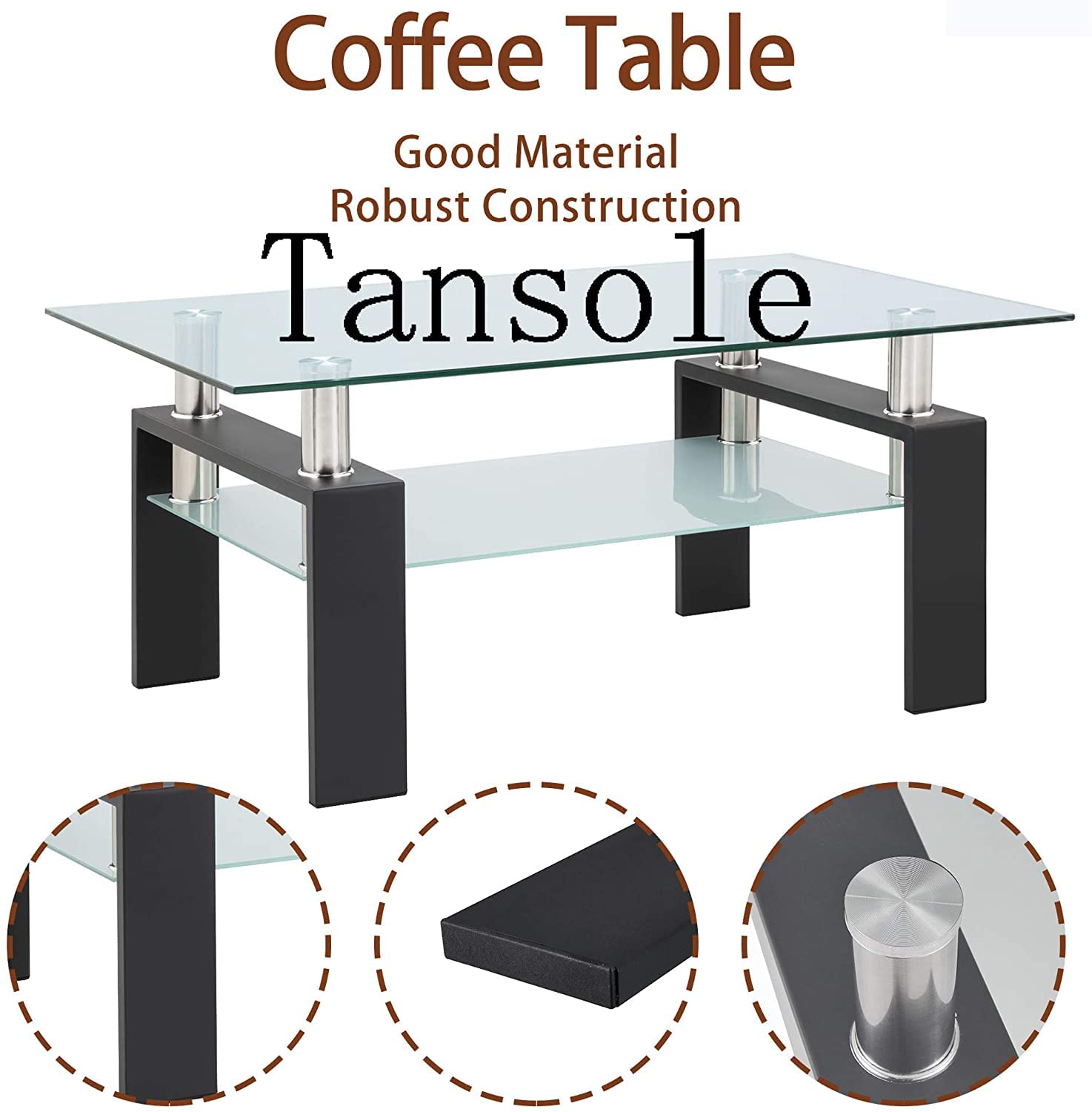Modern Rectangle Tempered Glass Coffee Table with Sturdy Metal Legs - Perfect for Living Room, Home Office & Conversation Areas - Durable Glass End Table for Leisure & Entertainment Spaces