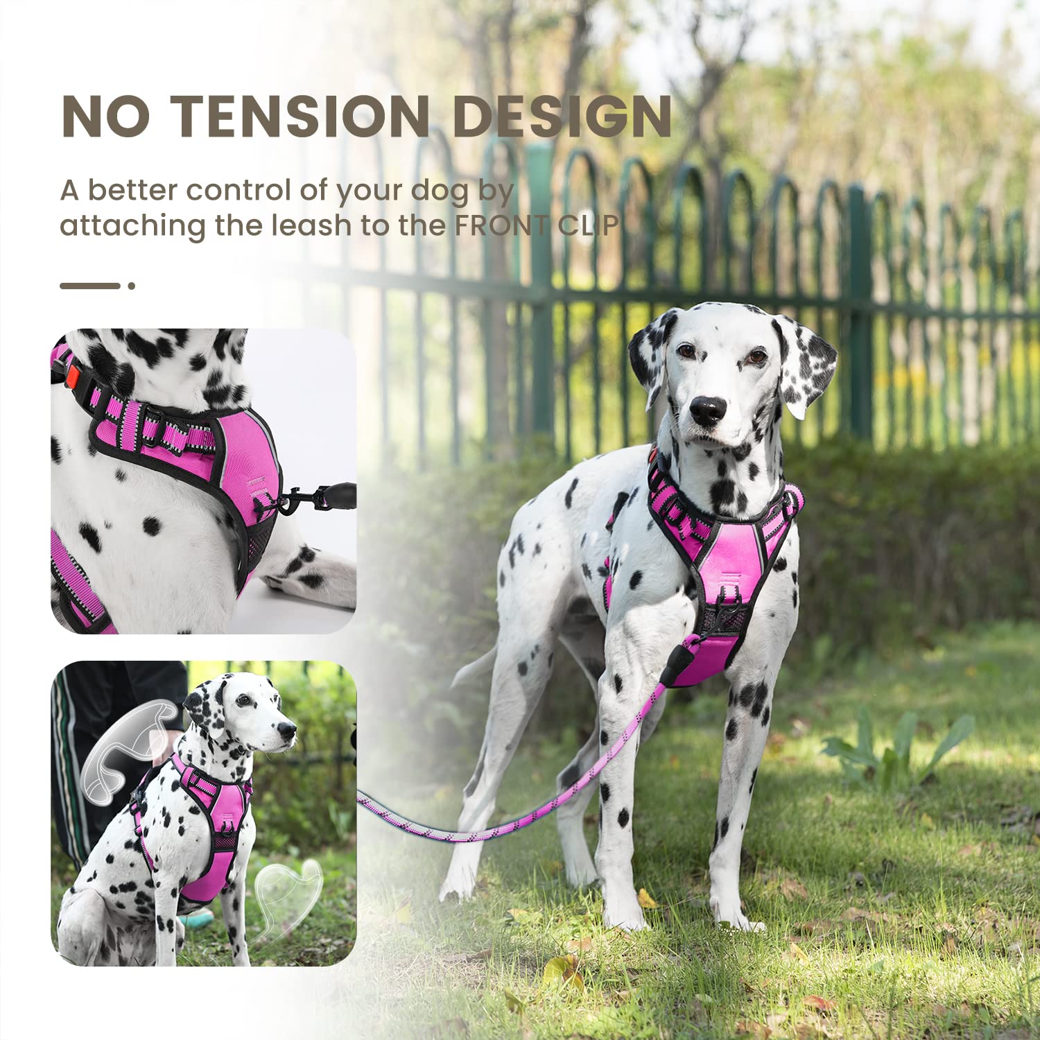 FURRYFECTION No Pull Dog Harness with Reflective Oxford & Padded Handle - Adjustable Pet Vest for Small Medium Large Dogs (Rose, Size L) - Perfect for Walking, Running & Outdoor Adventures