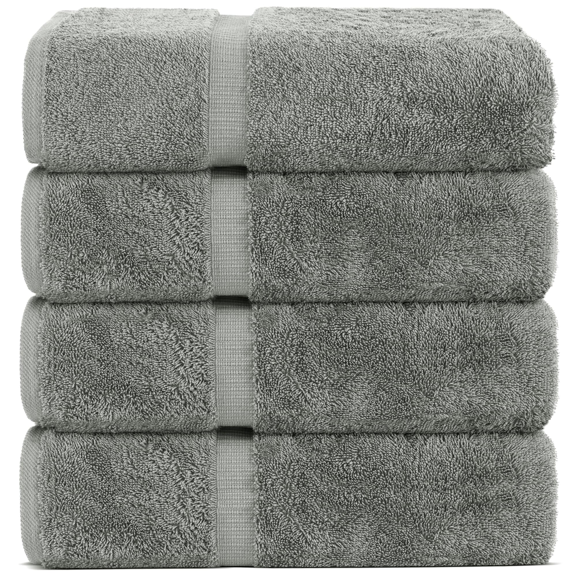 Premium Turkish Cotton Bath Towels Set of 4 - Super Absorbent & Quick Dry - Soft Luxury Towels for Spa, Beach & Gym (Gray) - Chakir Turkish Linens