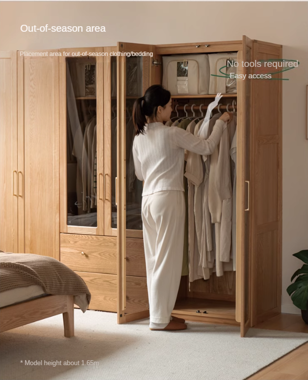 Solid Oak Wood Modern Wardrobe - Customizable Closet Organizer for Bedroom, Walk-in Closet & Home Storage