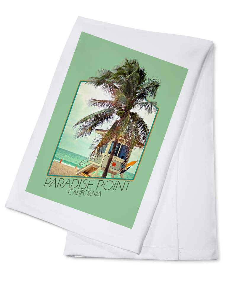 Paradise Point California Lifeguard Shack & Palm Tree 100% Cotton Tea Towel - Decorative Hand Towel for Kitchen, Bathroom & Home Decor | Beach House Theme, Coastal Style Gift