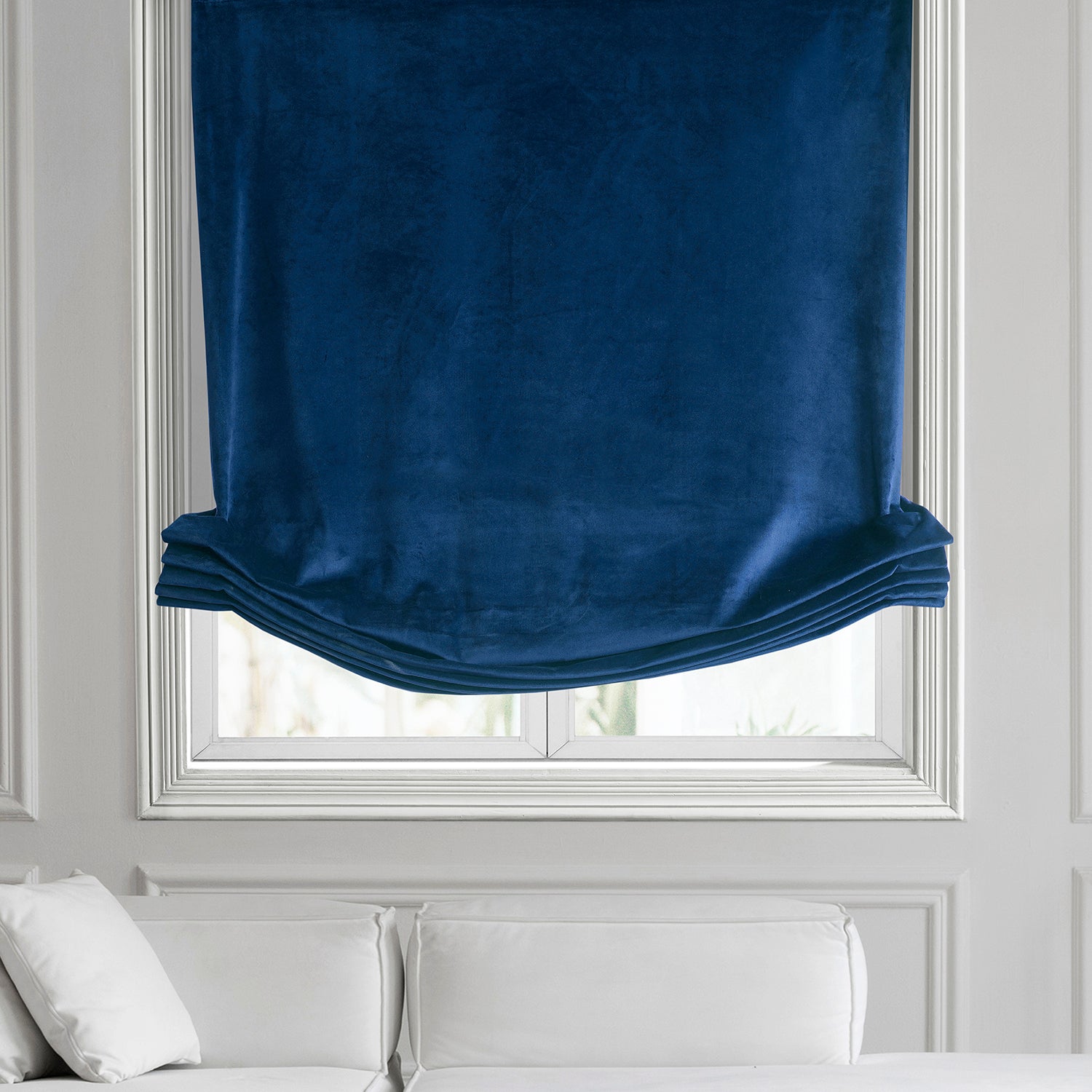 Pisces Blue Heritage Plush Velvet Roman Shade