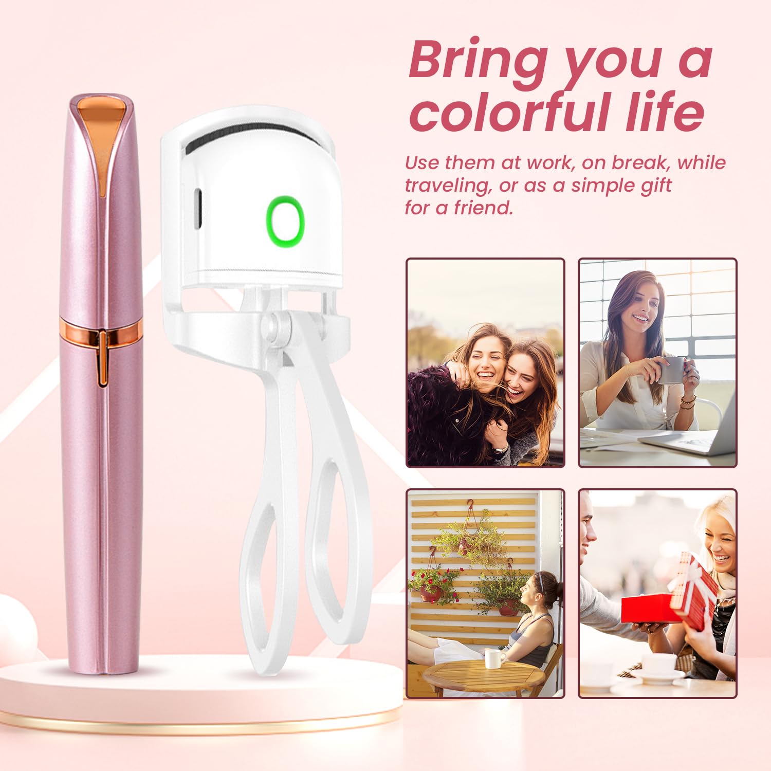 Rechargeable Heated Eyelash Curler & Electric Eyebrow Trimmer Kit - 2-in-1 Beauty Tool for Perfect Lashes & Brows | Portable for Travel, Home & Salon Use