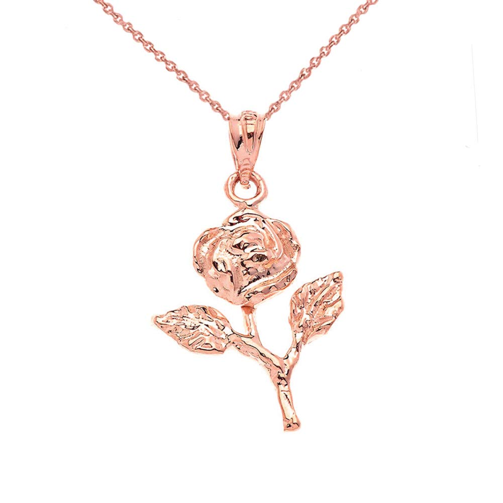 10K Rose Gold Plated Charm Pendant Necklace with Rose Stem Design - Perfect for Valentine's Day Gifts, Anniversaries & Romantic Occasions