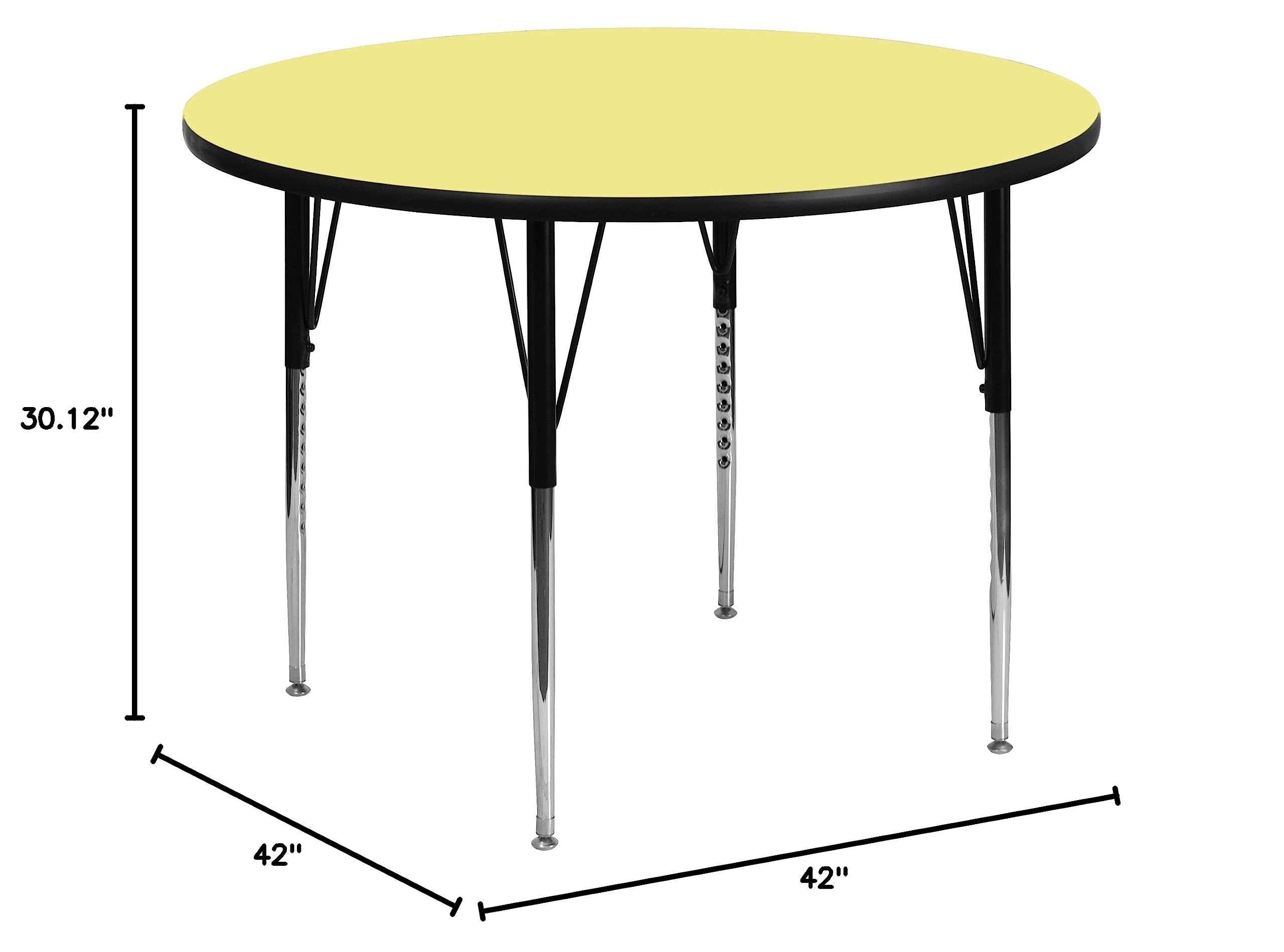 Flash Furniture Wren 42-Inch Round Yellow Thermal Laminate Activity Table - Adjustable Height Legs for Kids, Classroom, Daycare, and Home Use