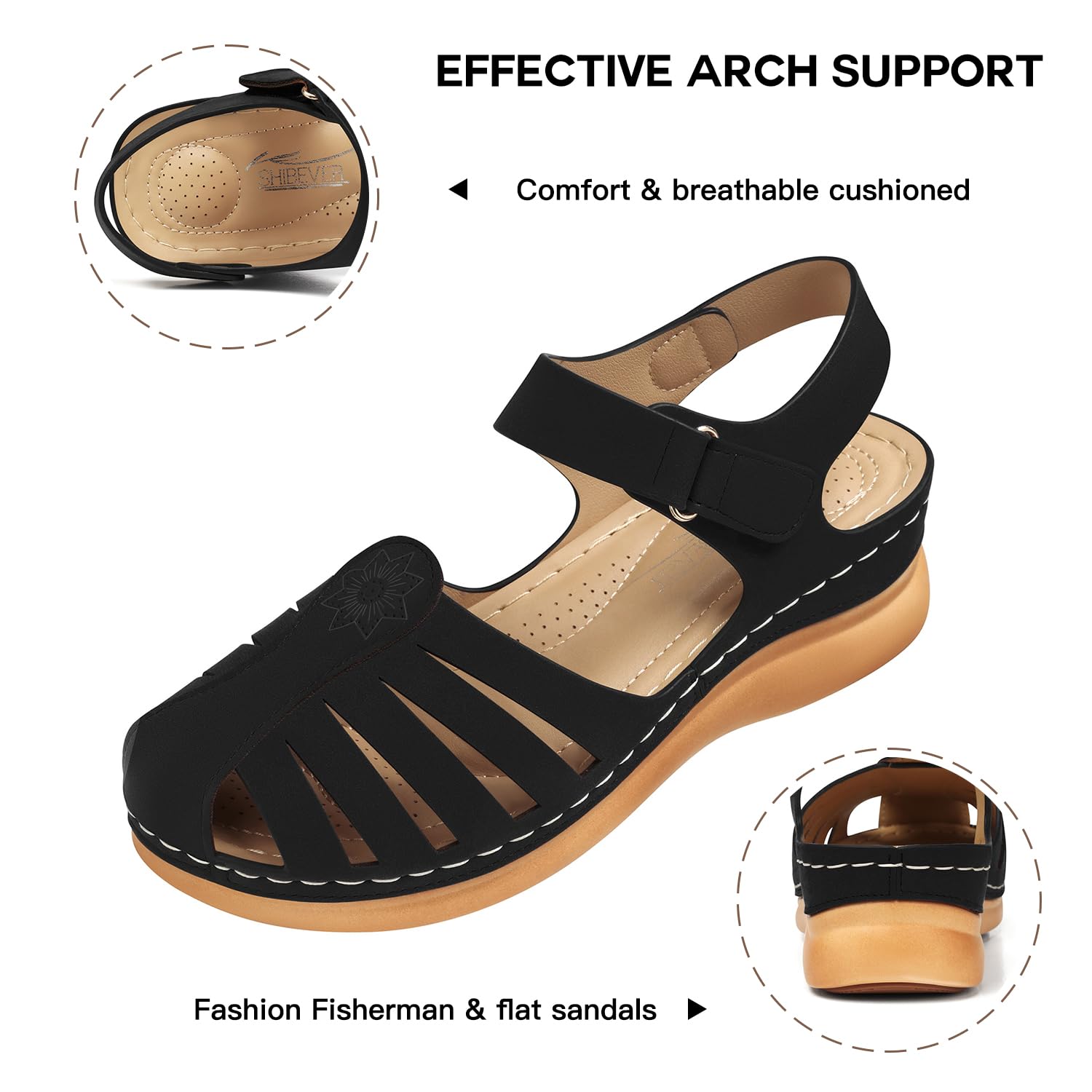 SHIBEVER Women's Comfortable Flat Sandals - Dressy Summer Closed Toe Fisherman Sandals for Walking, Travel & Beach Vacations