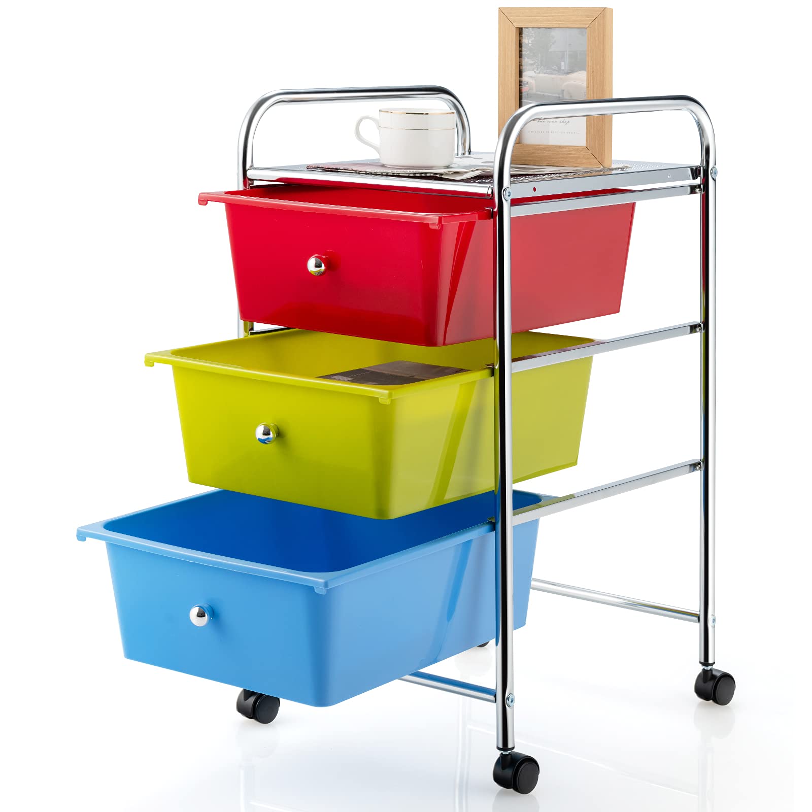 OFFICEJOY 3-Drawer Rolling Storage Cart with Universal Wheels - Mobile Utility Organizer for Office, School, Home & Classroom - Perfect for Office Supplies, Art Materials & Craft Storage