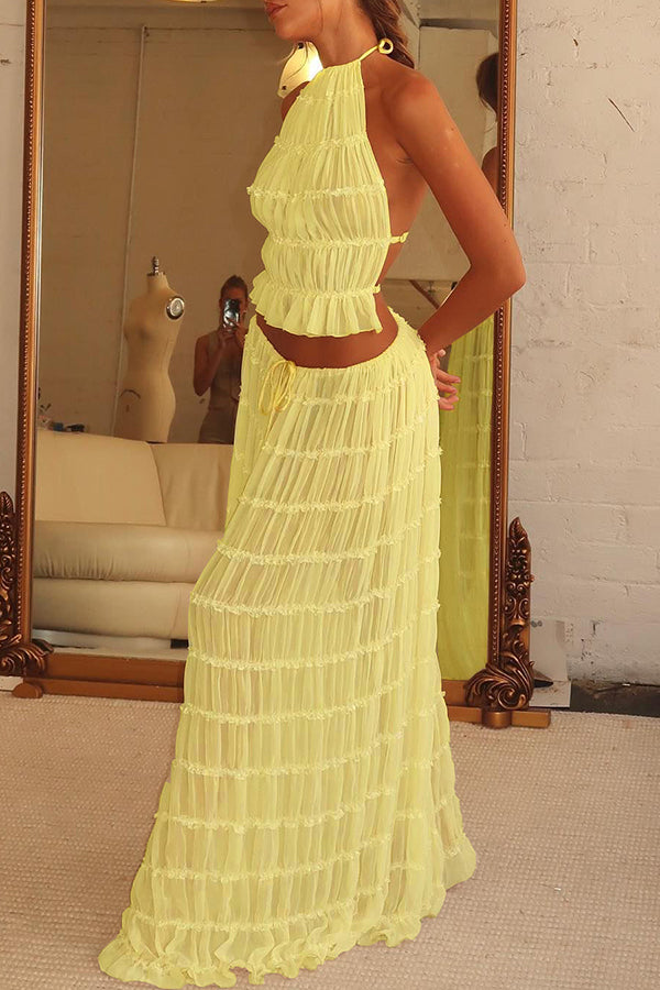 Versatile Vintage Pleated Drawstring Waist Tiered Maxi Skirt for Women | Boho Chic Flowy Long Skirt | Perfect for Casual Outings, Beach Vacations & Summer Festivals