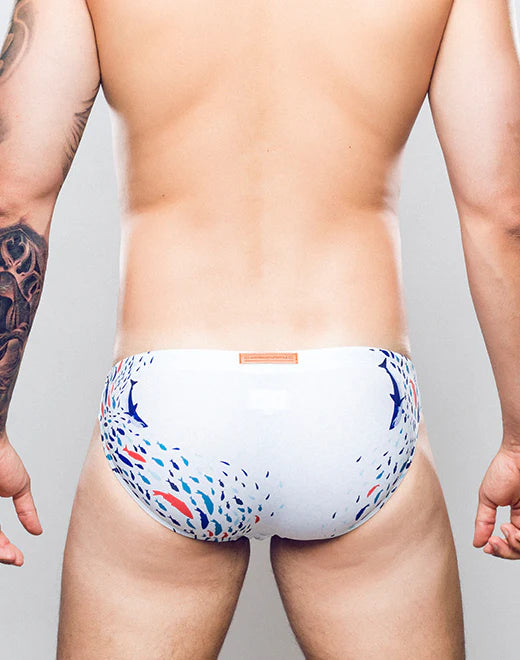 2eros Seascape Swim Brief - White - Men's Stylish Swimwear for Beach, Pool & Vacation - Quick Dry & Comfortable