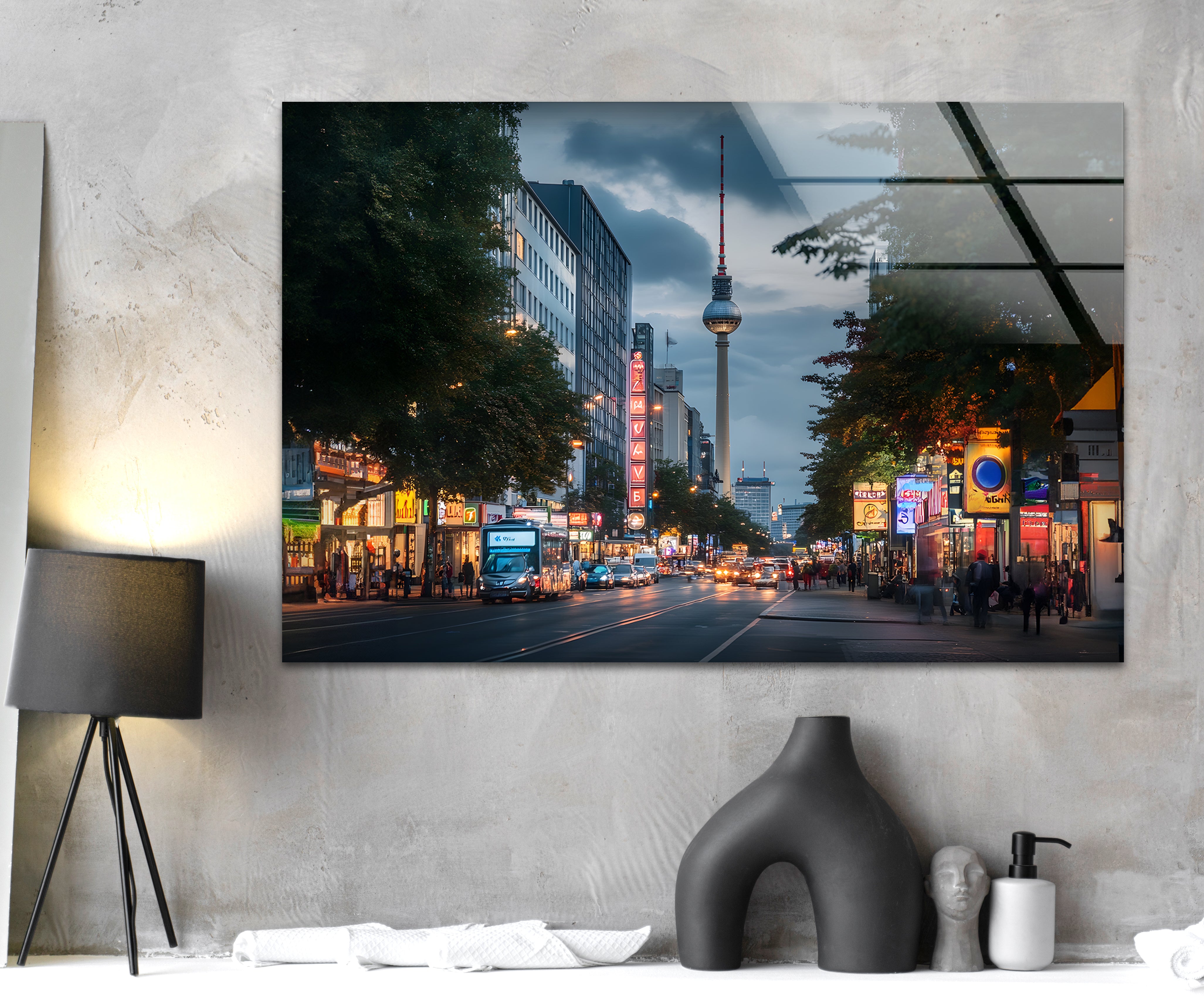 Berlin City Night Skyline Glass Wall Art - Modern Home Decor for Living Room, Bedroom & Office - Perfect Gift for Urban Art Lovers
