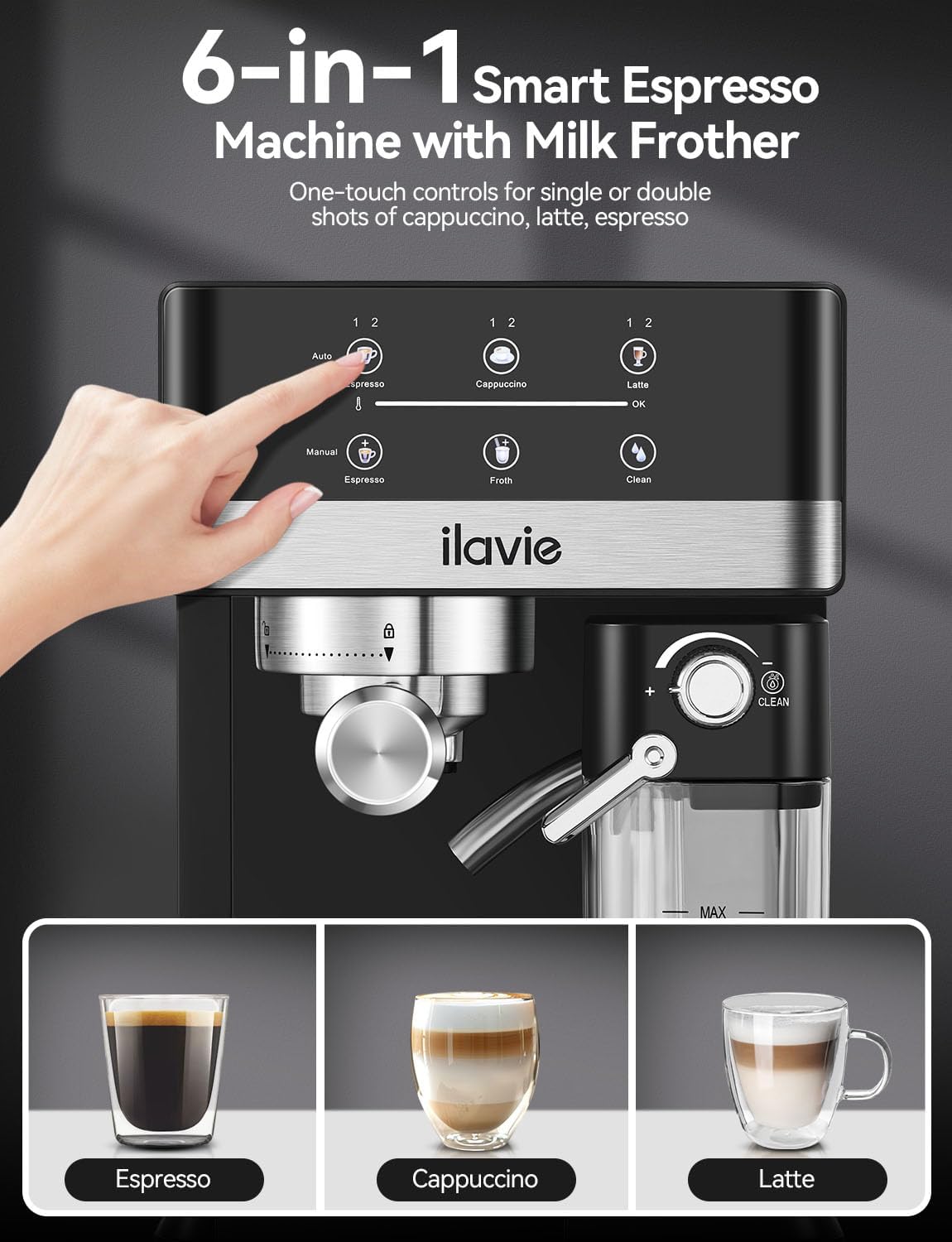 Premium Espresso Machine for Cappuccino & Latte - 20 Bar High Pressure Coffee Maker with Auto Milk Frother & Detachable Milk Reservoir - Perfect for Home Baristas & Coffee Lovers (Ideal for Breakfast, Office Use & Entertaining Guests)