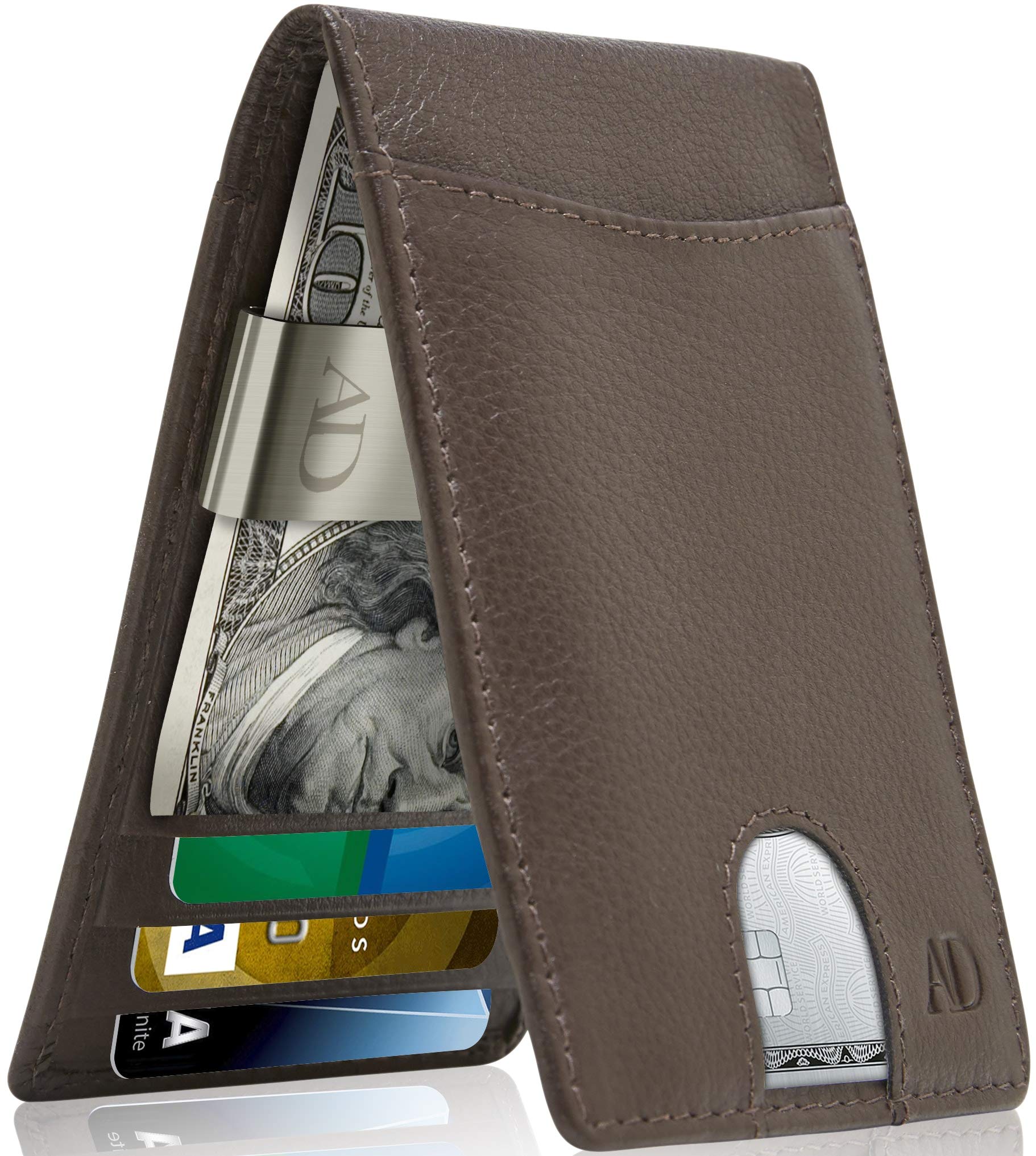 Premium Genuine Leather Men's Wallet with Money Clip - Slim RFID Blocking Bifold Front Pocket Wallet for Credit Cards & Cash | Perfect for Everyday Carry, Travel & Business Use
