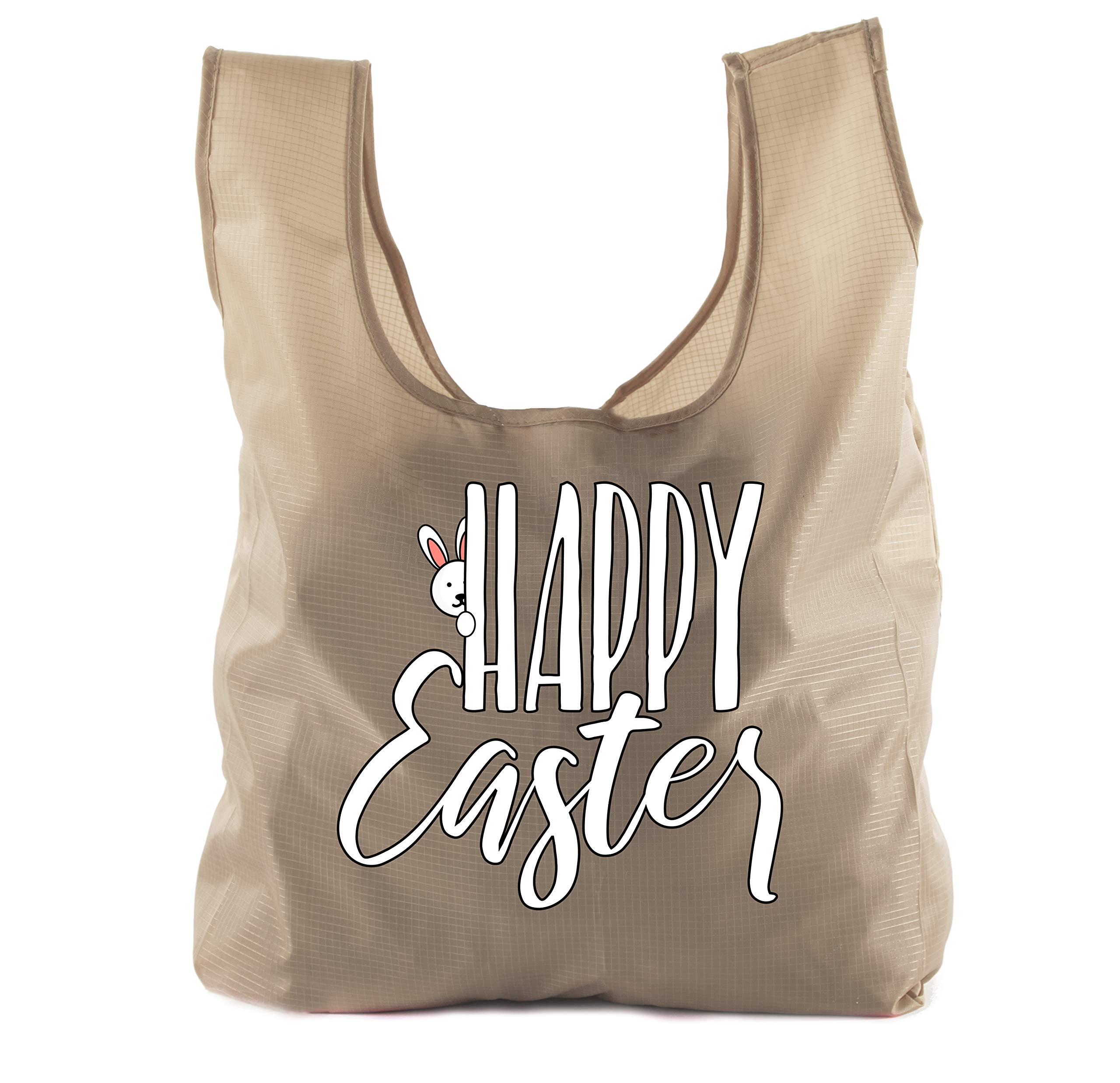 Easter Basket Bags - 10 Pack Reusable Grocery Tote Bags for Easter Egg Hunt with Peeking Bunny Design - Khaki Color CA2650EasterDTG S2 - Perfect for Easter Gifts, Spring Parties & Eco-Friendly Shopping