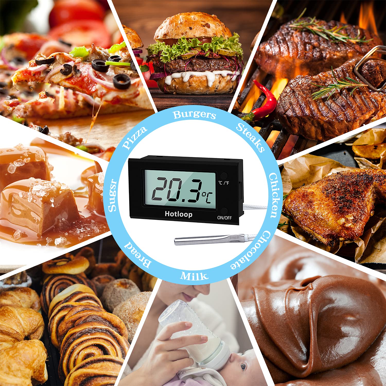 Digital Oven Thermometer with LCD Display - Heat Resistant up to 572°F/300°C - Perfect for Baking, Grilling, and Cooking - Kitchen Essential for Home Chefs