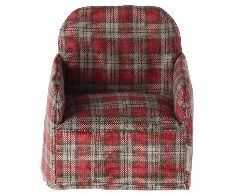 Maileg Red Checker Mouse Chair - Adorable Miniature Chair for Dollhouse & Collectible Display - Perfect for Kids' Playroom, Nursery Decor & Gift Ideas
