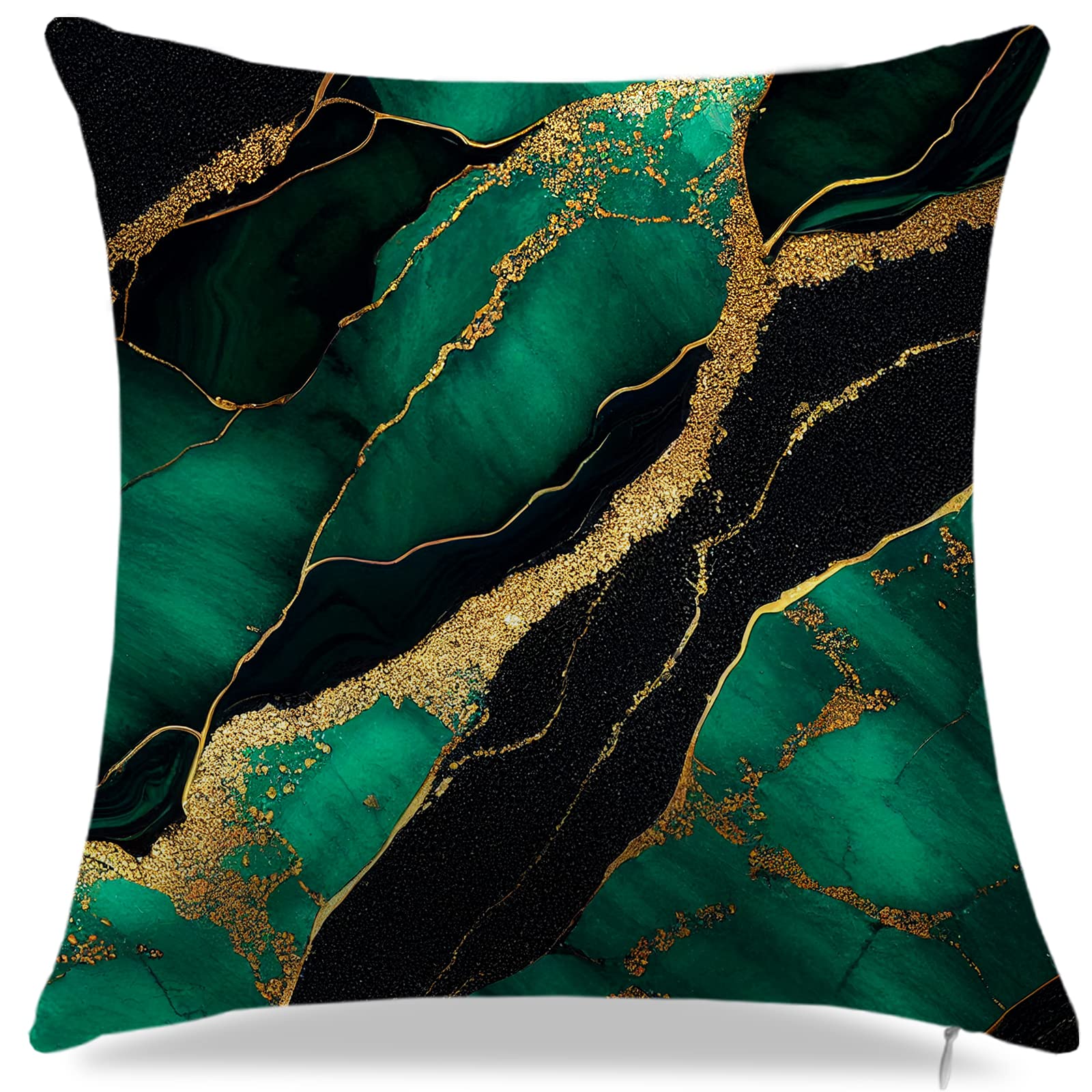 Dark Green Couch Pillow Covers 18x18 Inch - Set of 4 Gold Black & Green Throw Pillow Cases for Sofa, Chair, Bed - Luxury Decorative Cushion Covers for Living Room, Bedroom & Home Decor - Perfect for Cozy Reading Nooks & Modern Interior Design