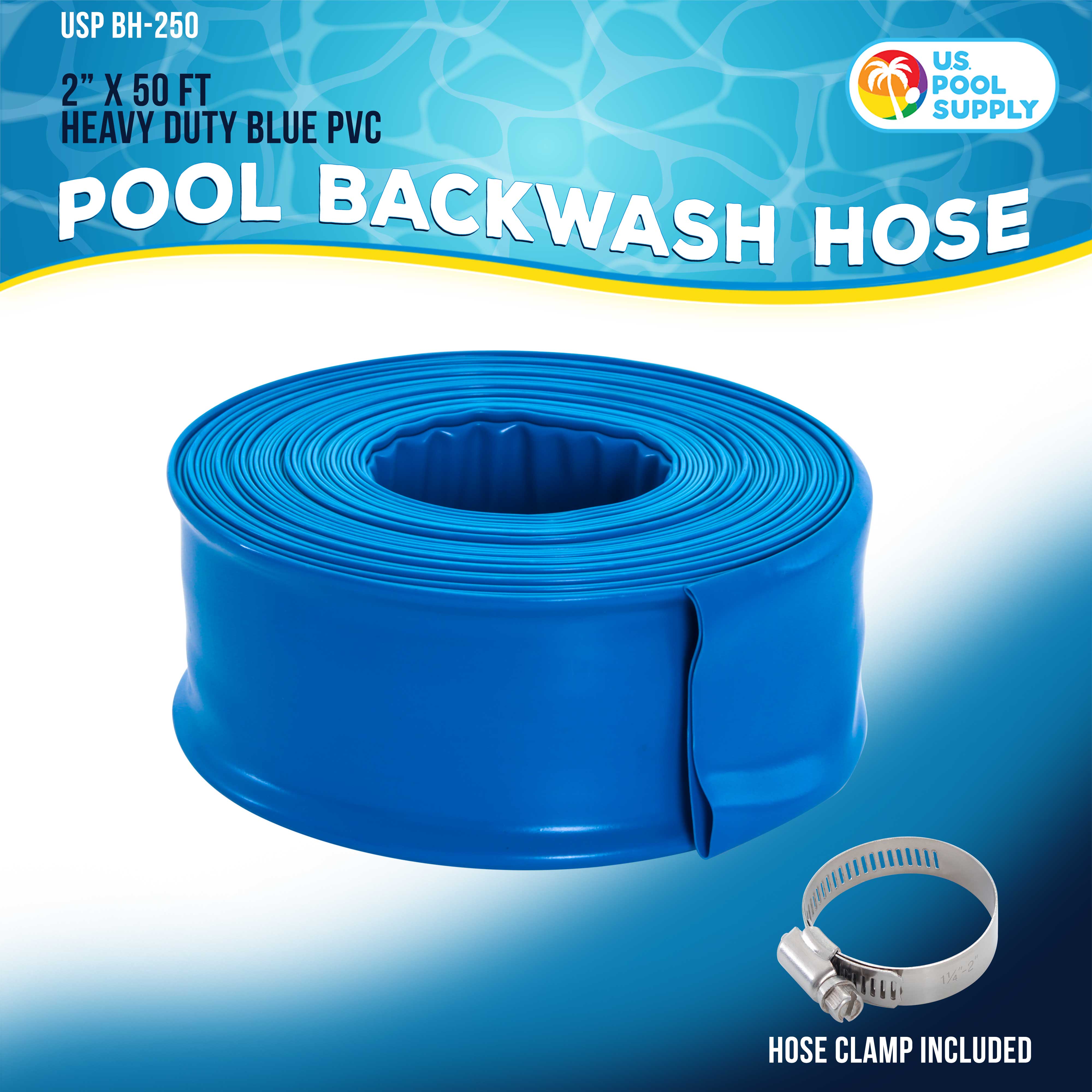 U.S. Pool Supply® 2-Pack 50-Foot Heavy Duty Blue Swimming Pool Backwash Hose with Hose Clamp | Durable Pool Maintenance Equipment for Efficient Water Drainage & Cleaning