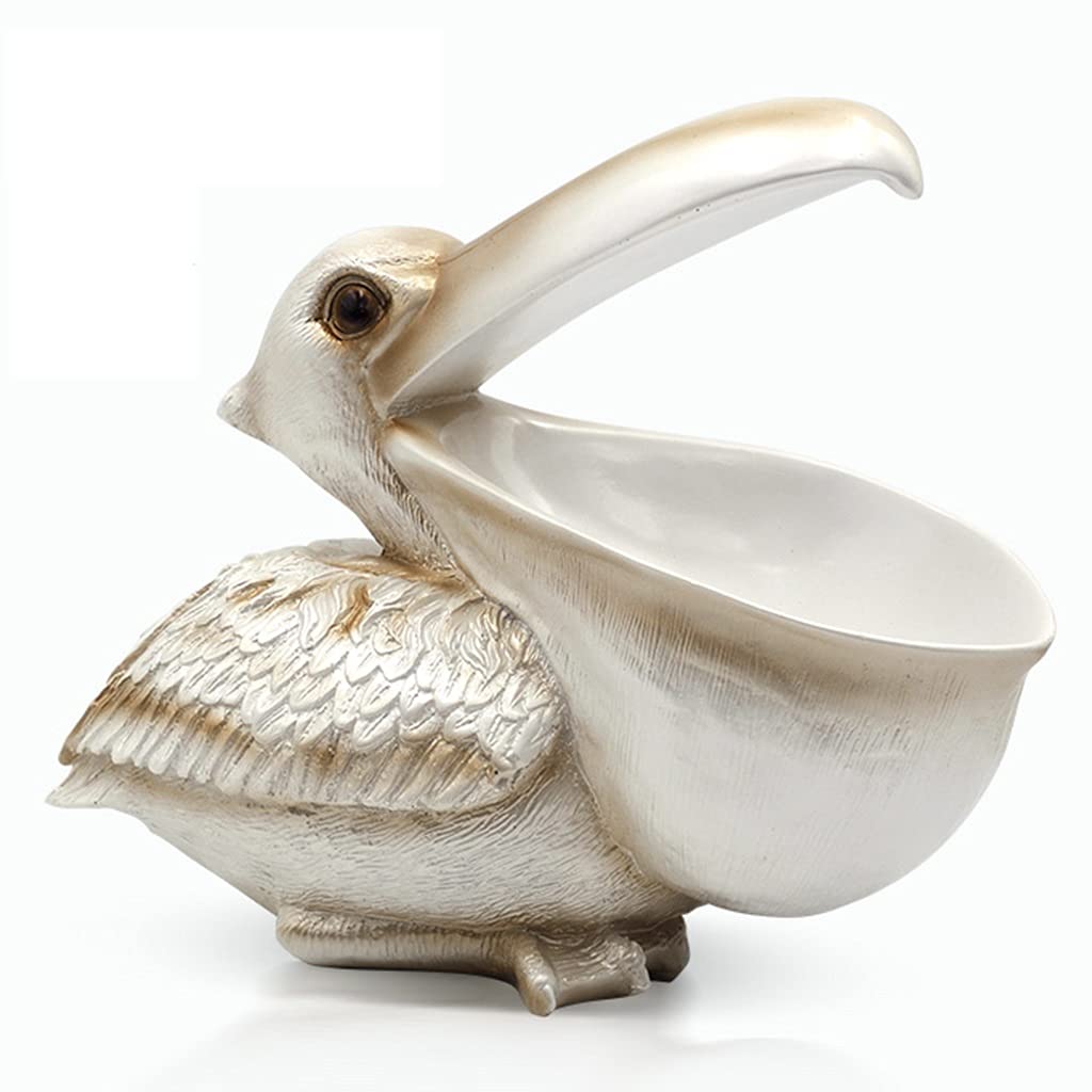 White Resin Toucan Key Holder Bowl - Pelican Statue Key Organizer with Storage Basket, Creative Home Decor Figurine for Desktop & Entryway - Perfect for Key Storage, Wallet Organization, and Decorative Display in Living Rooms, Bedrooms, or Offices