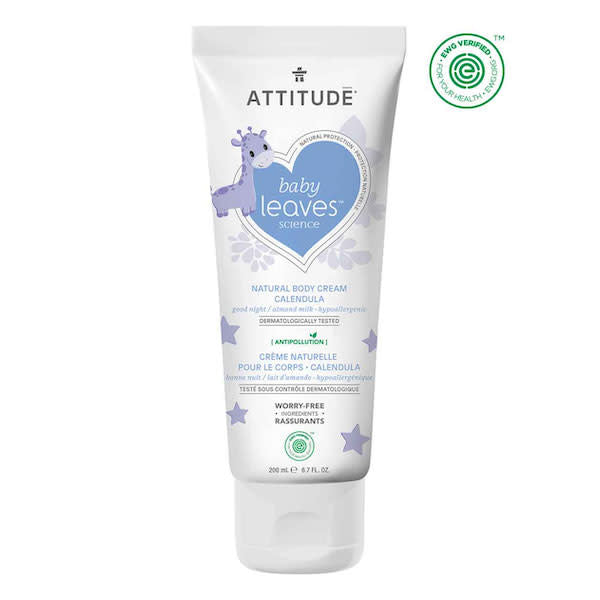 Attitude Baby Leaves Calendula Cream & Good Night Almond Milk 200ml - Organic Baby Skincare for Diaper Rash & Bedtime Moisturizing