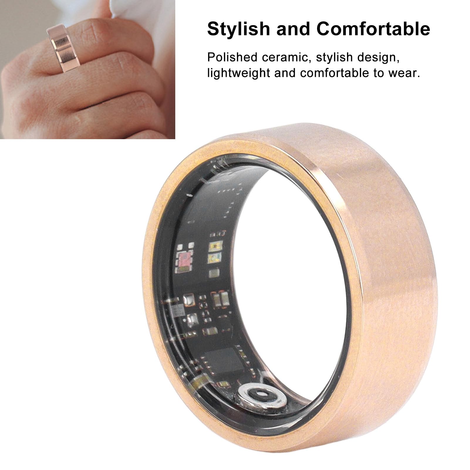 Smart Ring with Health & Sleep Monitoring, Step Counter, IP68 Waterproof Fitness Tracker, Gold Sports Ring with Charging Cable - Perfect for Workouts, Sleep Tracking & Daily Activity Monitoring