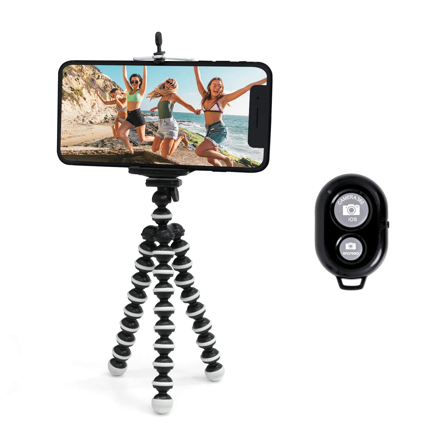 Realm Selfie Tripod Kit with Wireless Remote - Portable & Flexible Phone Tripod Stand with Universal Phone Mount for iPhone Android - Perfect for Travel, Vlogging, YouTube & Group Photos (Black)