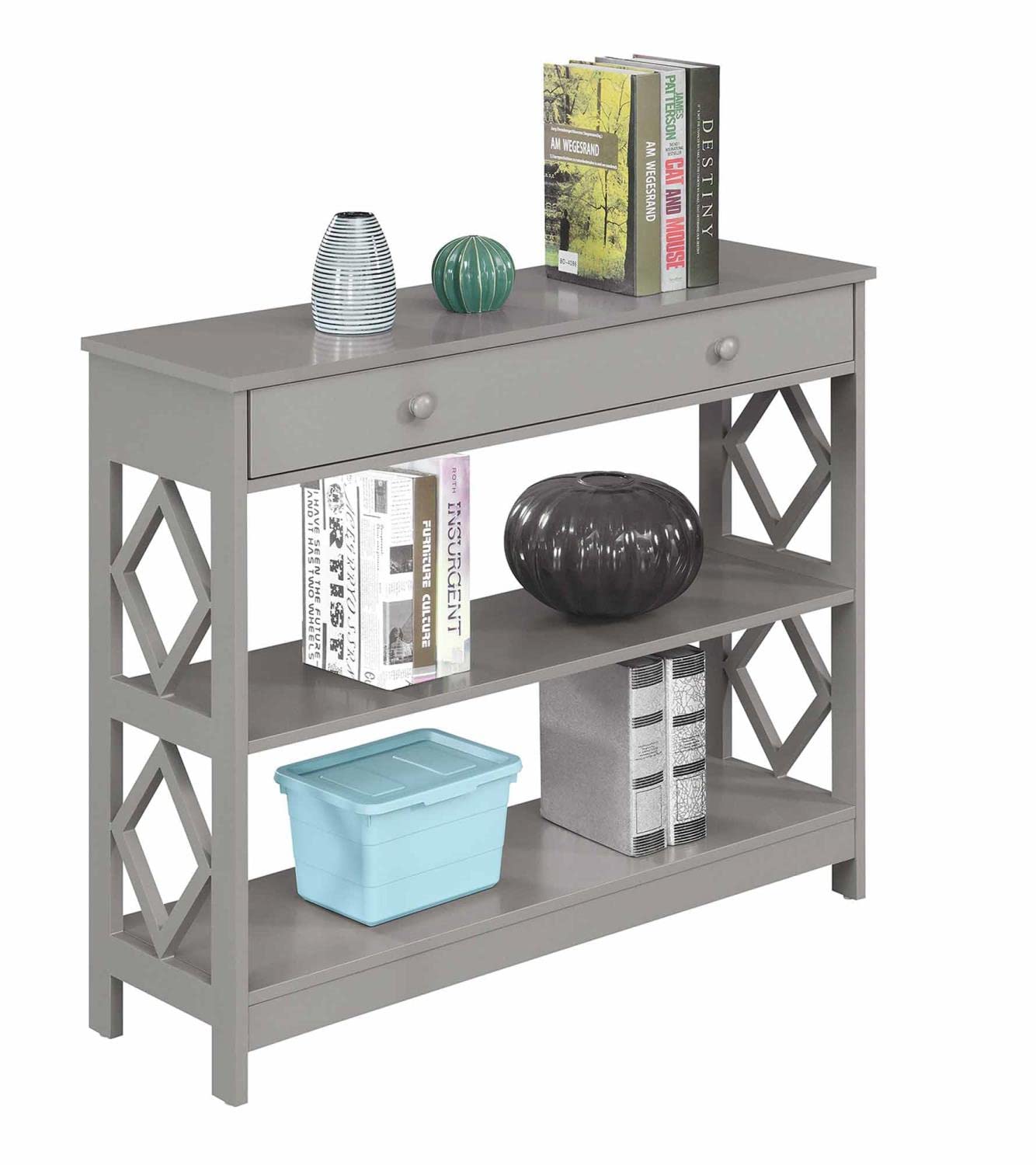 Diamond 1-Drawer Console Table in Gray by Convenience Concepts - Perfect for Entryway, Living Room & Hallway Decor