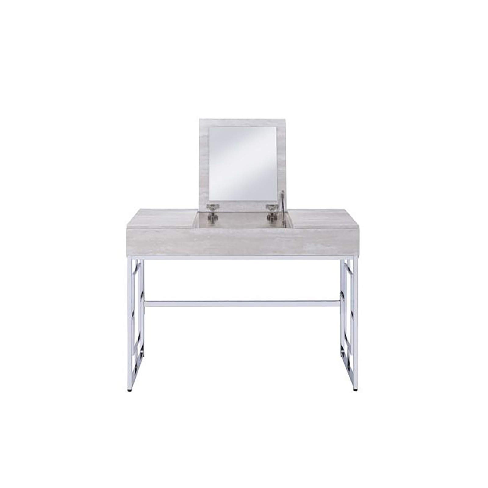 ZXCVBNM Makeup Vanity Table with Mirror - Natural Wood & Chrome Vanity Desk for Women | Perfect for Bedroom, Dressing Room & Beauty Salon