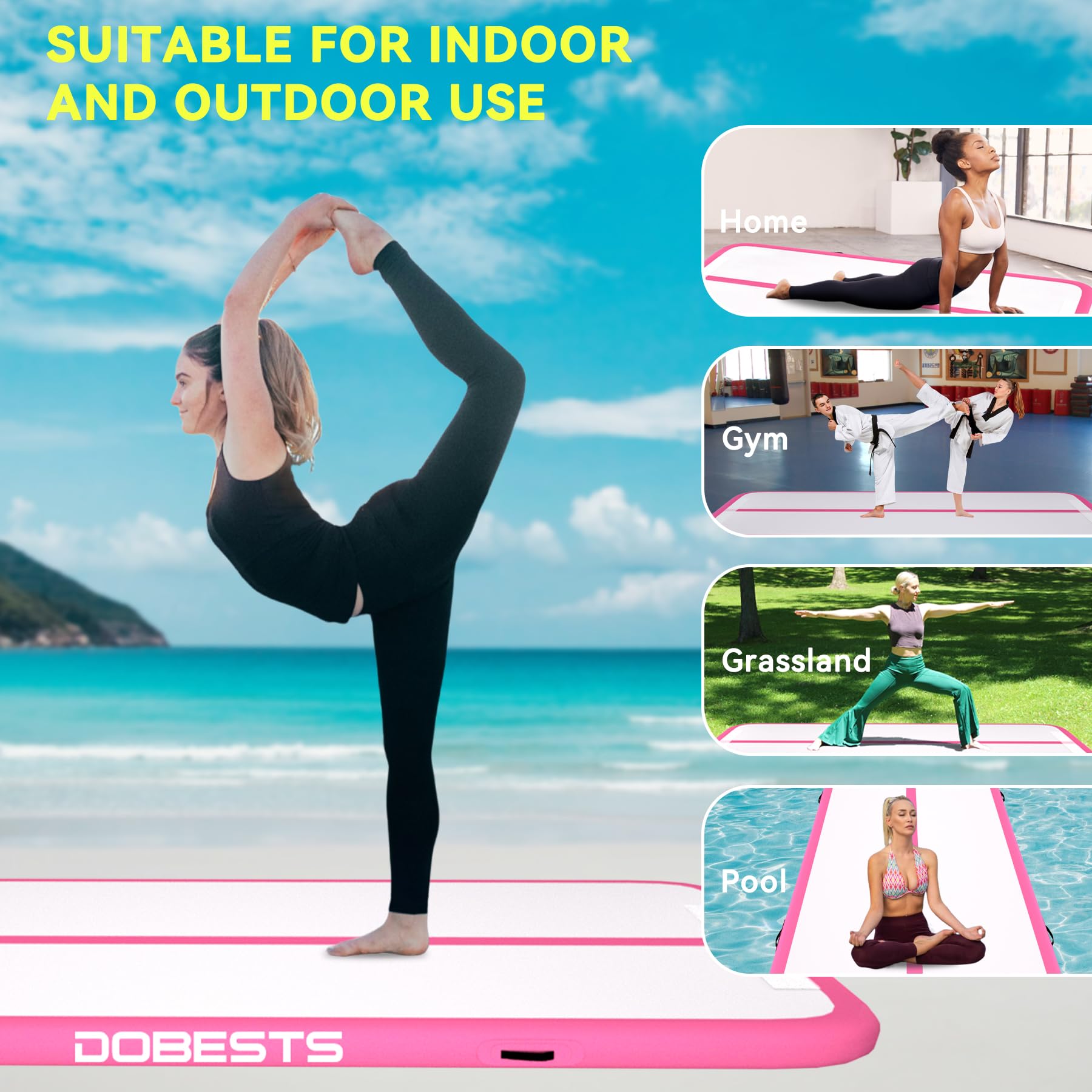 DOBESTS Inflatable Gymnastics Air Mat Tumble Track - 6.6ft/10ft/13ft/16ft/20ft Foldable Training Mat with Electric Pump for Home, Gym & Backyard - Perfect for Tumbling, Cheerleading & Kids Play