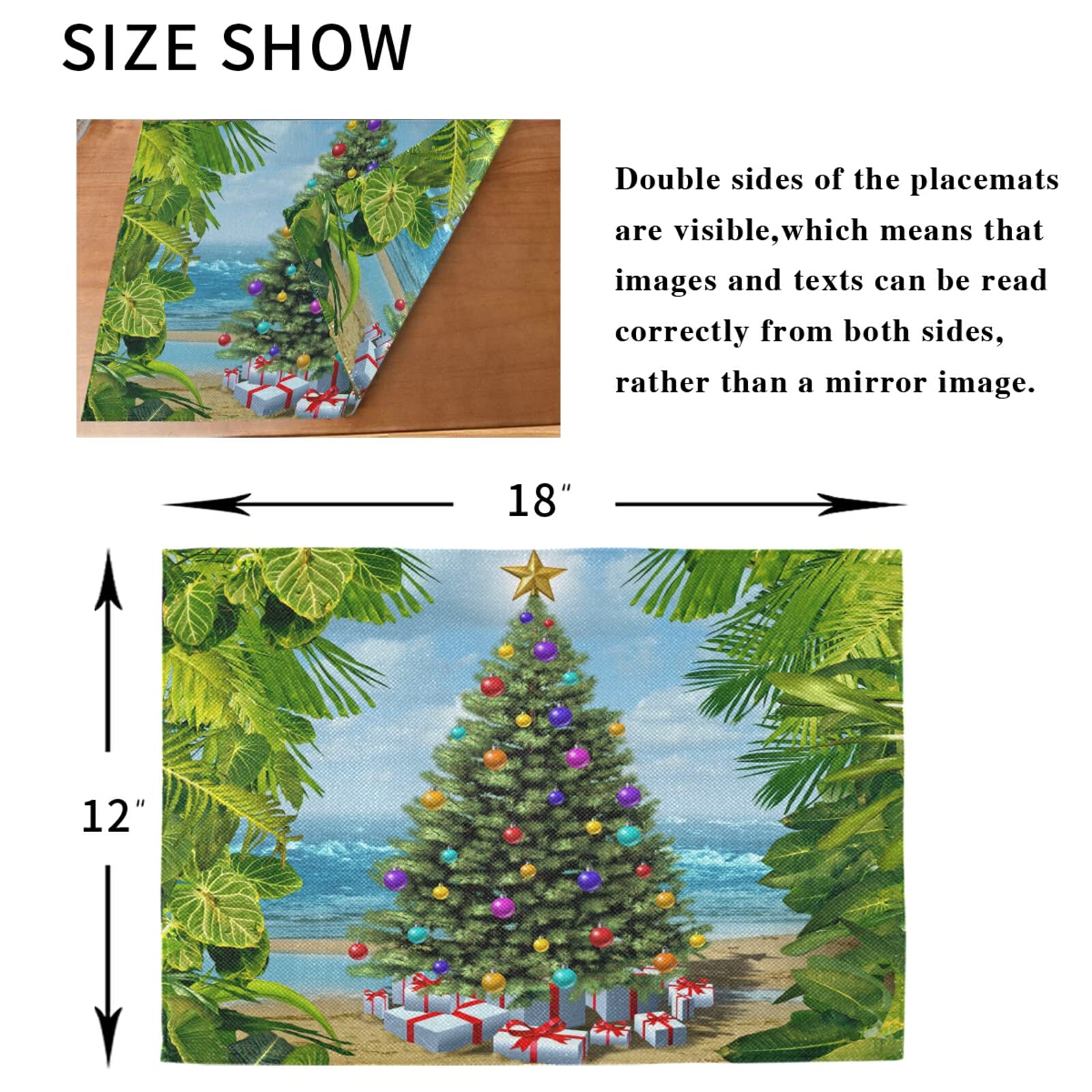 WIHVE 6-Pack Polyester Placemats - Tropical Palm Leaf & Christmas Tree Design Waterproof Table Mats for Dining, Kitchen, Beach Party, Holiday Decor, Indoor and Outdoor Use