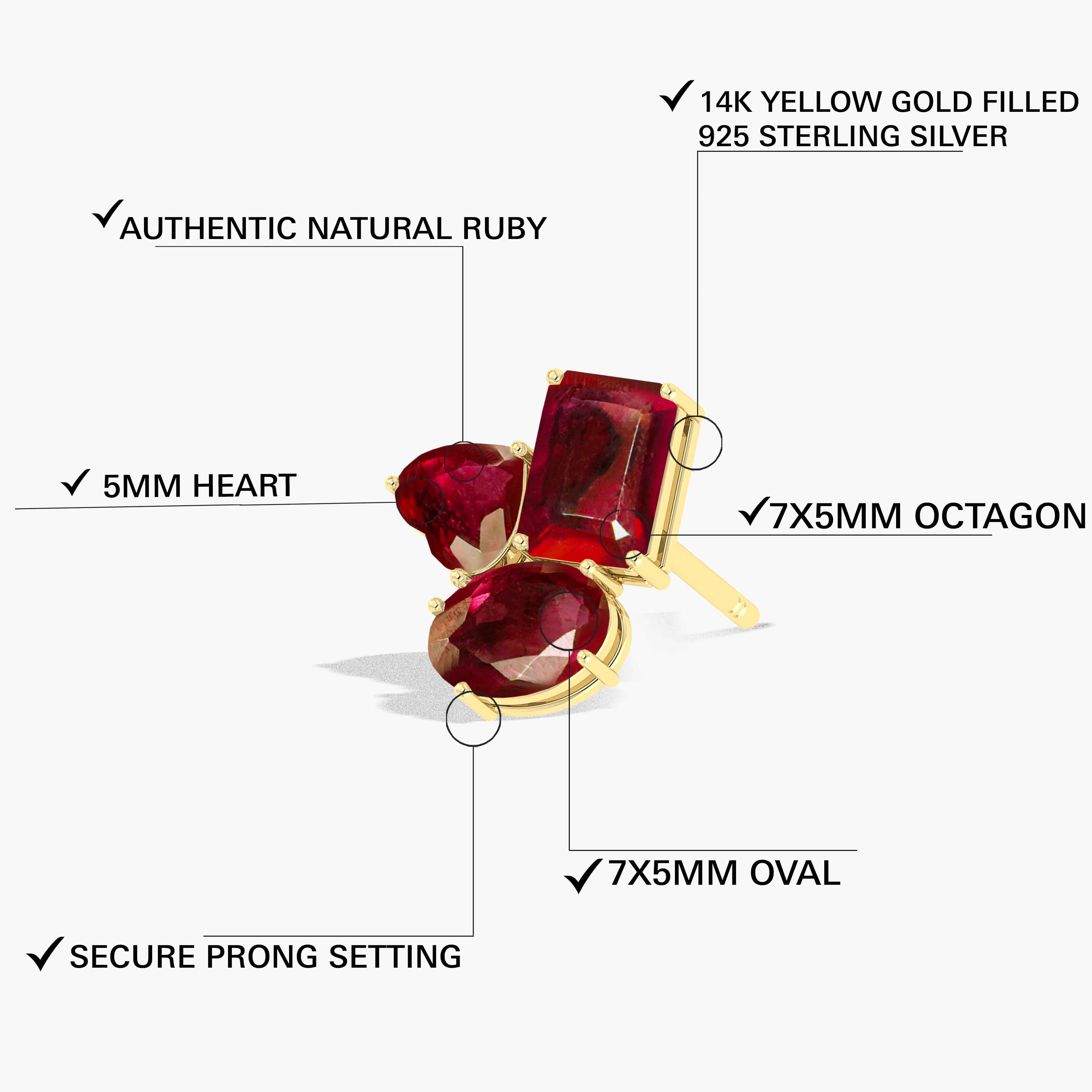 Red Ruby Stud Earrings for Women - Multi-Shape Gemstone Jewelry for Everyday Wear & Special Occasions