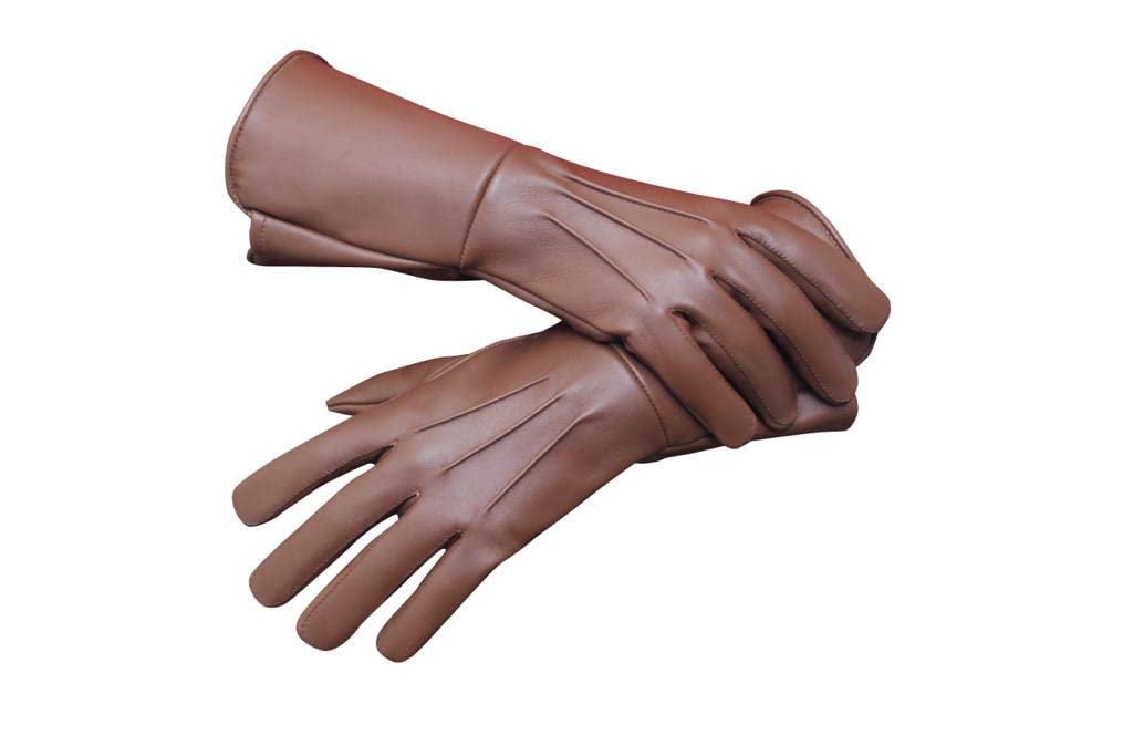 Glamtron Medieval Renaissance Gloves - Pure Lambskin Leather Cosplay Gauntlet Gloves with Long Arm Cuff for LARP, Renaissance Fairs & Historical Reenactments