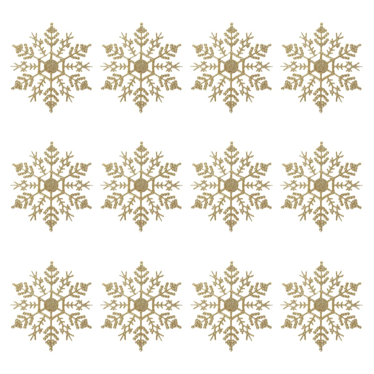 4 Inch Gold Glitter Snowflake Ornaments - 36 PCS Plastic Christmas Tree Decorations for Xmas, Wedding, Party & Home Decor - Perfect for Holiday Decorating, Gift Giving and Festive Celebrations