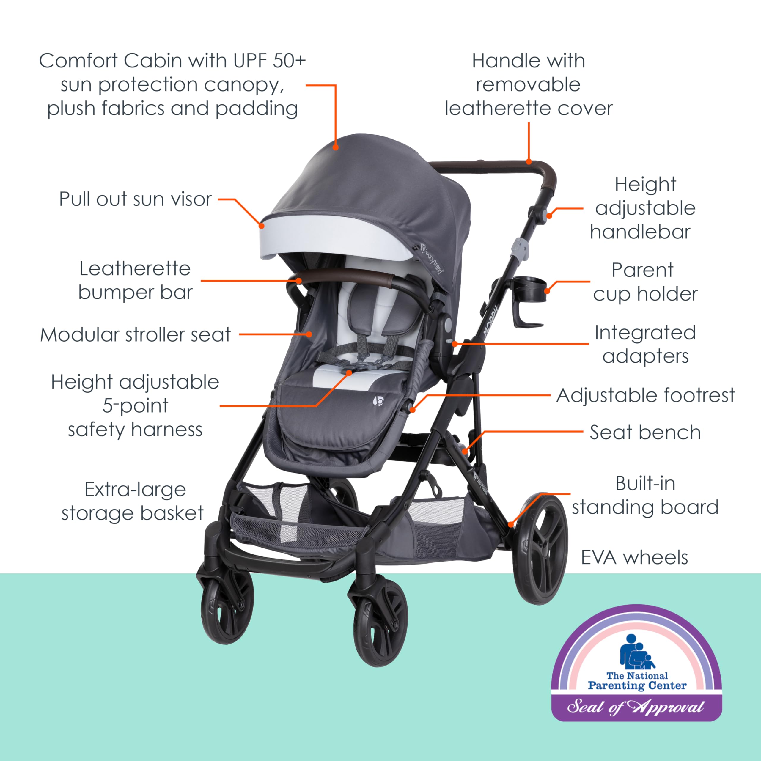 Baby Trend Morph Single to Double Modular Stroller - Convertible Lightweight Stroller for Twins or Infant, Dash Grey | Perfect for Travel, Shopping & Daily Walks