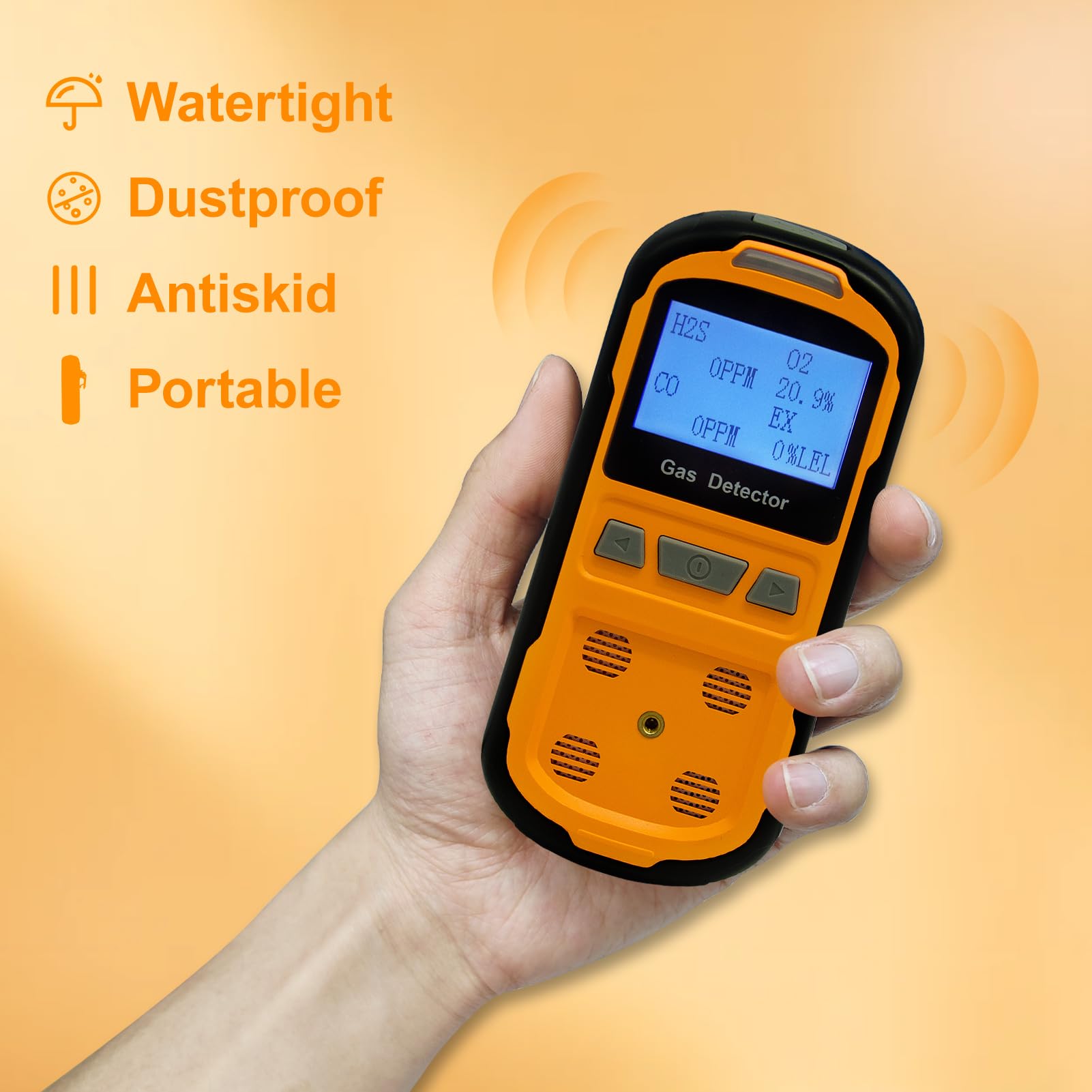 Upgraded 4 Gas Detector for H2S CO O2 - Rechargeable LCD Monitor for Industrial Safety