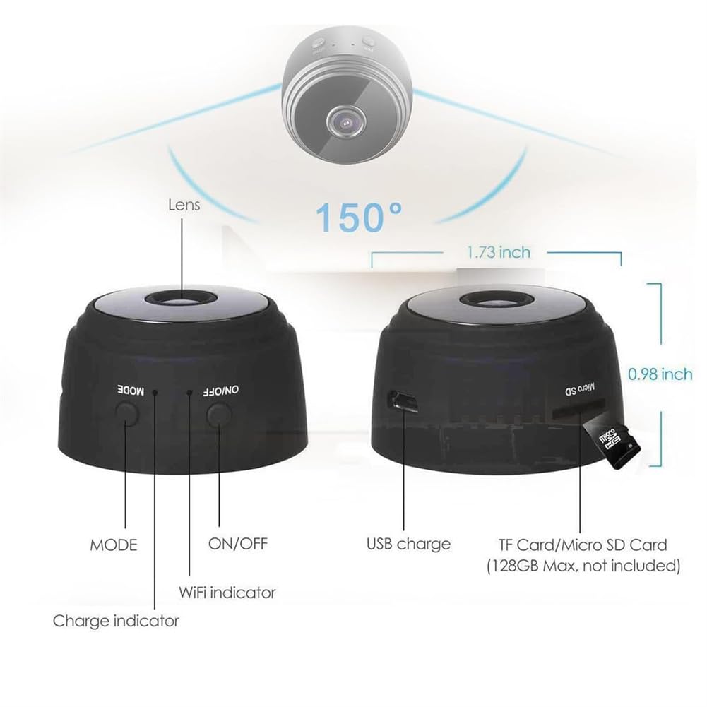 Qiamia Vista Focus Magnetic Mini Security Camera 4 Pack - 2024 New 360° Wireless WiFi HD 1080p Indoor/Outdoor Surveillance - Perfect for Home, Office, Baby Monitor & Pet Monitoring