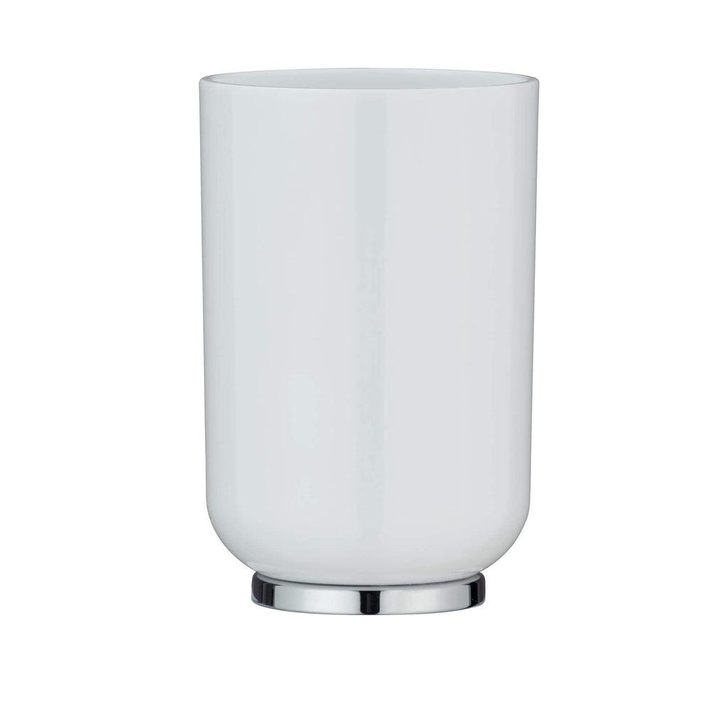 Posa Toothbrush Tumbler - White & Chrome Stainless Steel Travel Cup with Lid | Perfect for Bathroom Storage, Travel Essentials & Home Organization