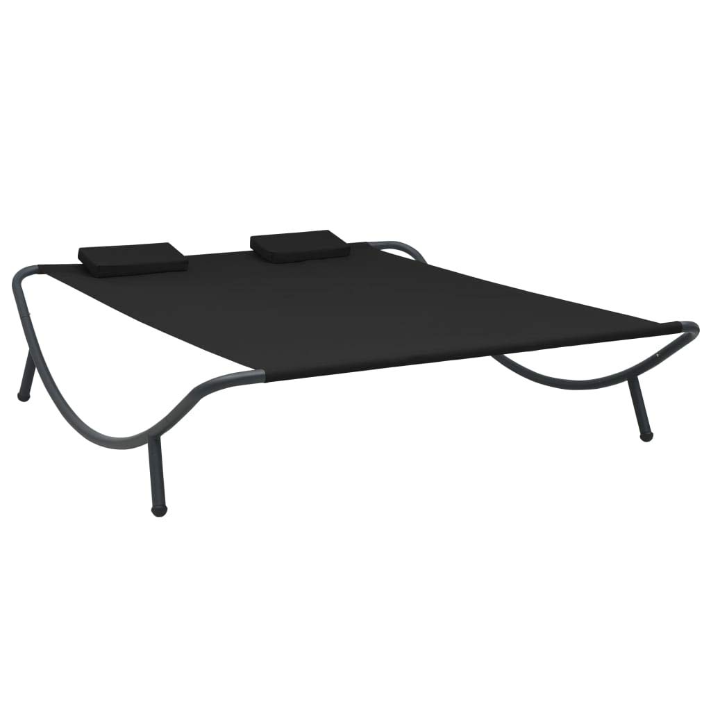 Premium Outdoor Reclining Chaise Lounge Chair - All-Weather Sun Tanning Bed for Beach, Poolside & Patio - Heavy-Duty Fabric Black Lounge Furniture for Relaxing by the Pool, Garden or Backyard