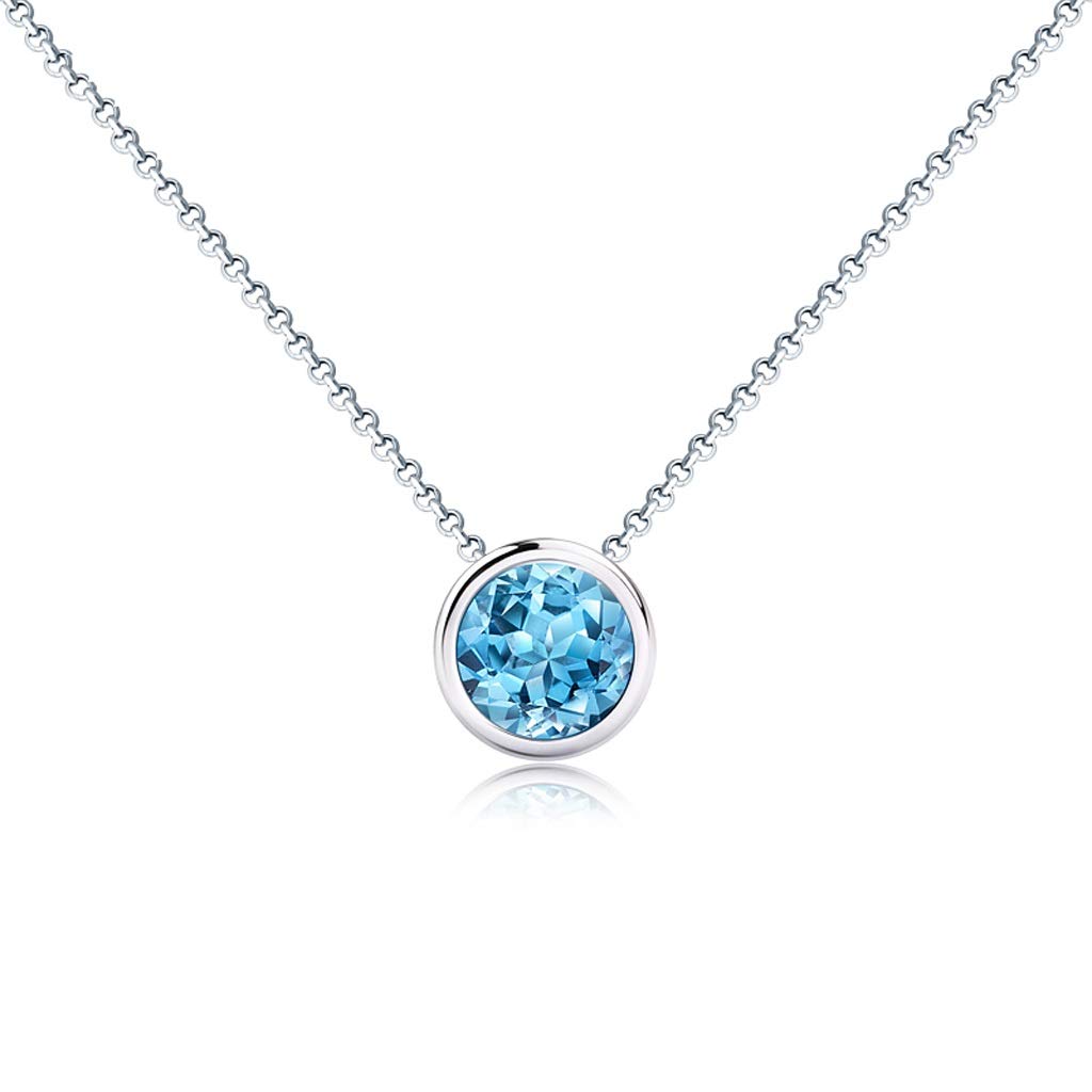 1 Carat Blue Topaz Pendant Necklace - Sterling Silver Clavicle Chain for Women, Valentine's Day Gift, Elegant Collar Necklace for Date Night & Special Occasions